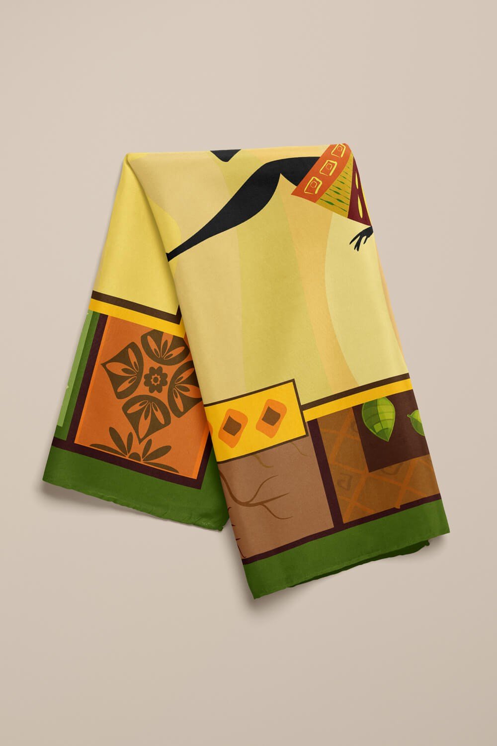 Violla F23 Kadın African Desenli Bandana 50x50 Kahve DG0248-2