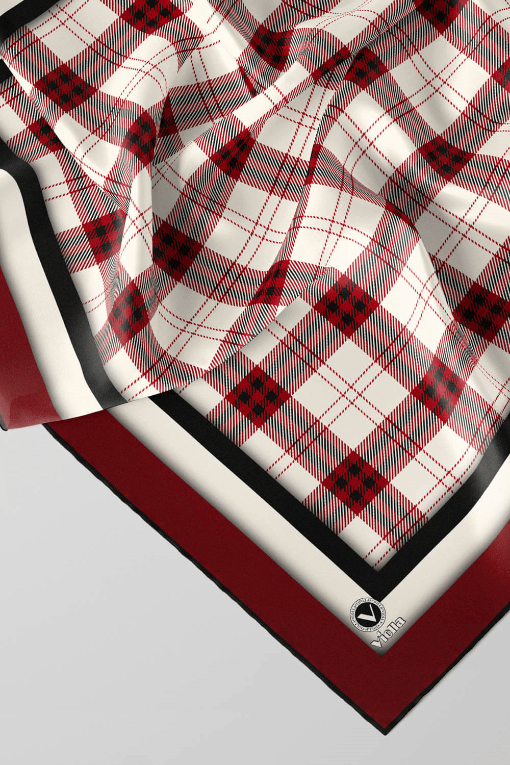 Twill Ekose Desenli Bordo Renkli 90x90 Eşarp (İpek İçermez) Kenar Dikiş Şekli El Dikişli