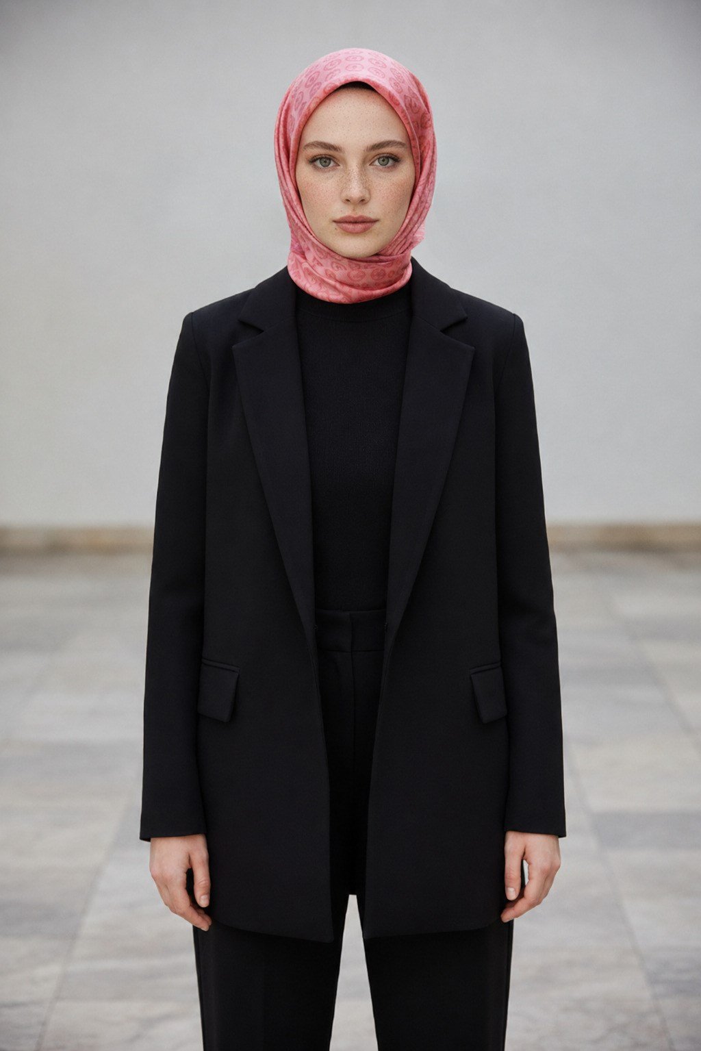 %100 Twill İpek Monogram Desenli Pudra Renkli 90x90 Eşarp Dikim Şekli : El Dikişi