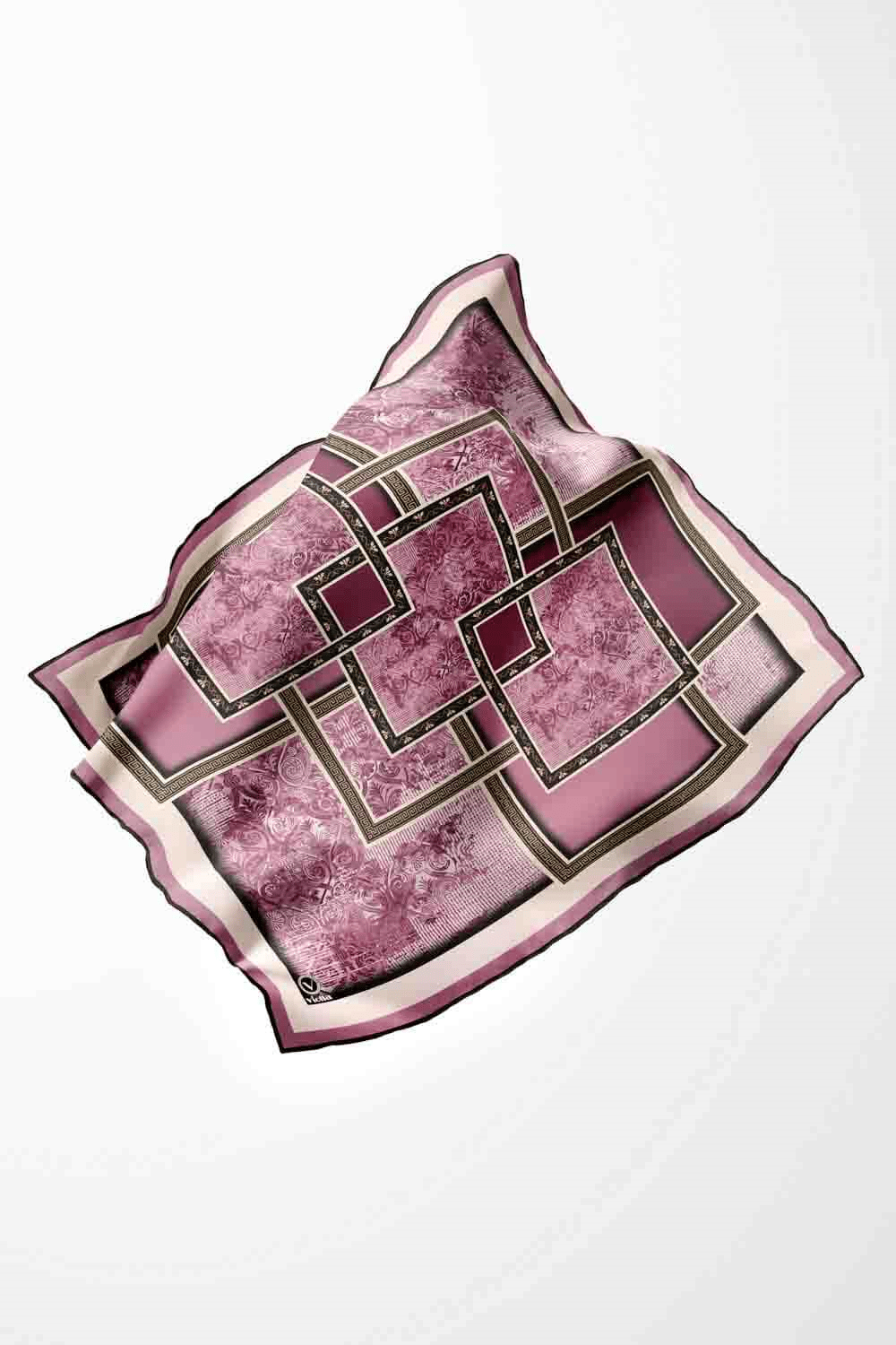 Twill Geometrik Desenli Mürdüm Renkli 90x90 Eşarp (İpek İçermez) Kenar Dikiş Şekli El Dikişli