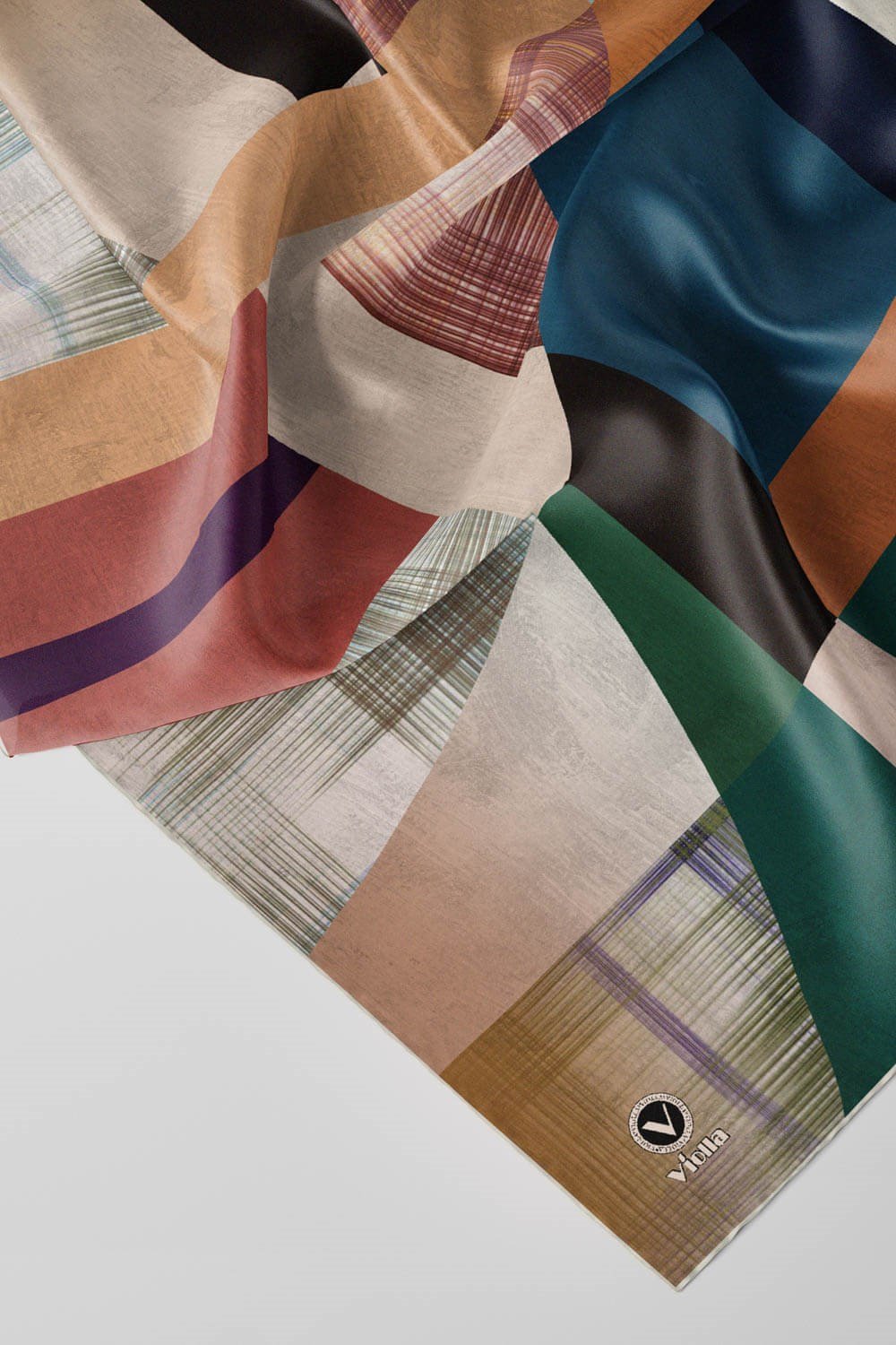Twill Geometrik Desenli Petrol Yeşili Renkli 90x90 Eşarp (İpek İçermez) Kenar Dikiş Şekli El Dikişli