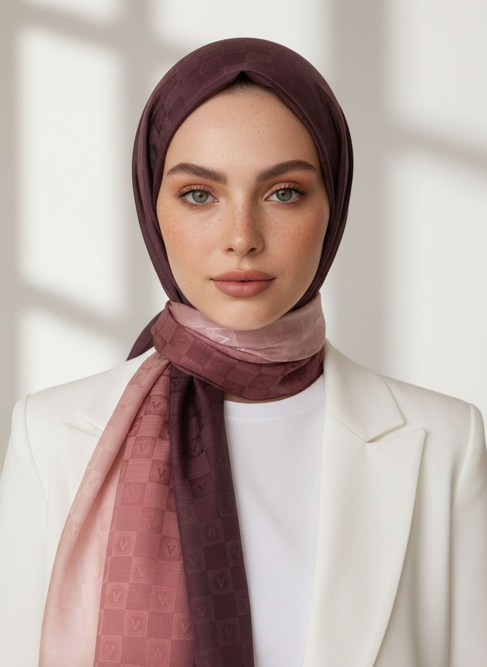 Vissona %57 İPEK %43 PAMUK Degrade Desenli Bakır Renkli Şal -  70x190 Dikiş Tipi İtalyan Dikişli