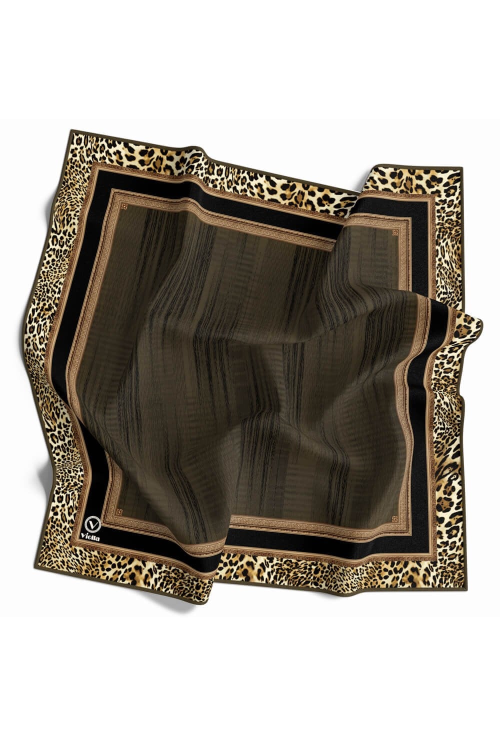 Soft Leopar Bordür Desenli Vizon Renkli 90x90 Eşarp (İpek İçermez) Kenar Dikiş Şekli El Dikişli