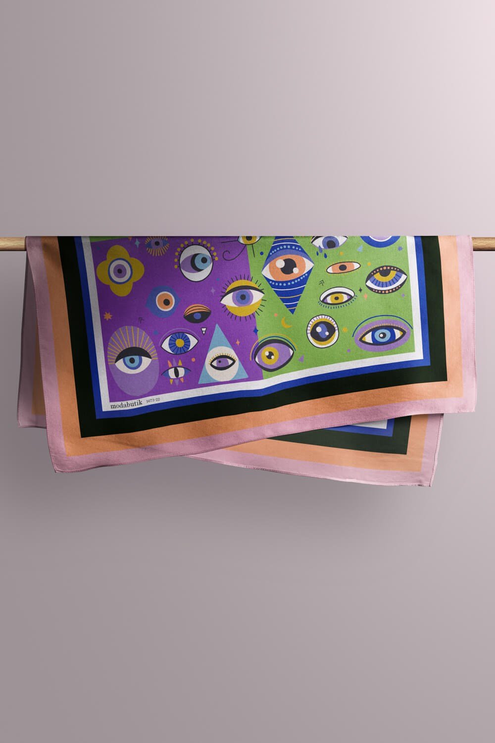 Violla E55 Kadın Mor Yeşil Göz Desenli 50x50 Bandana HYL DG01673-22