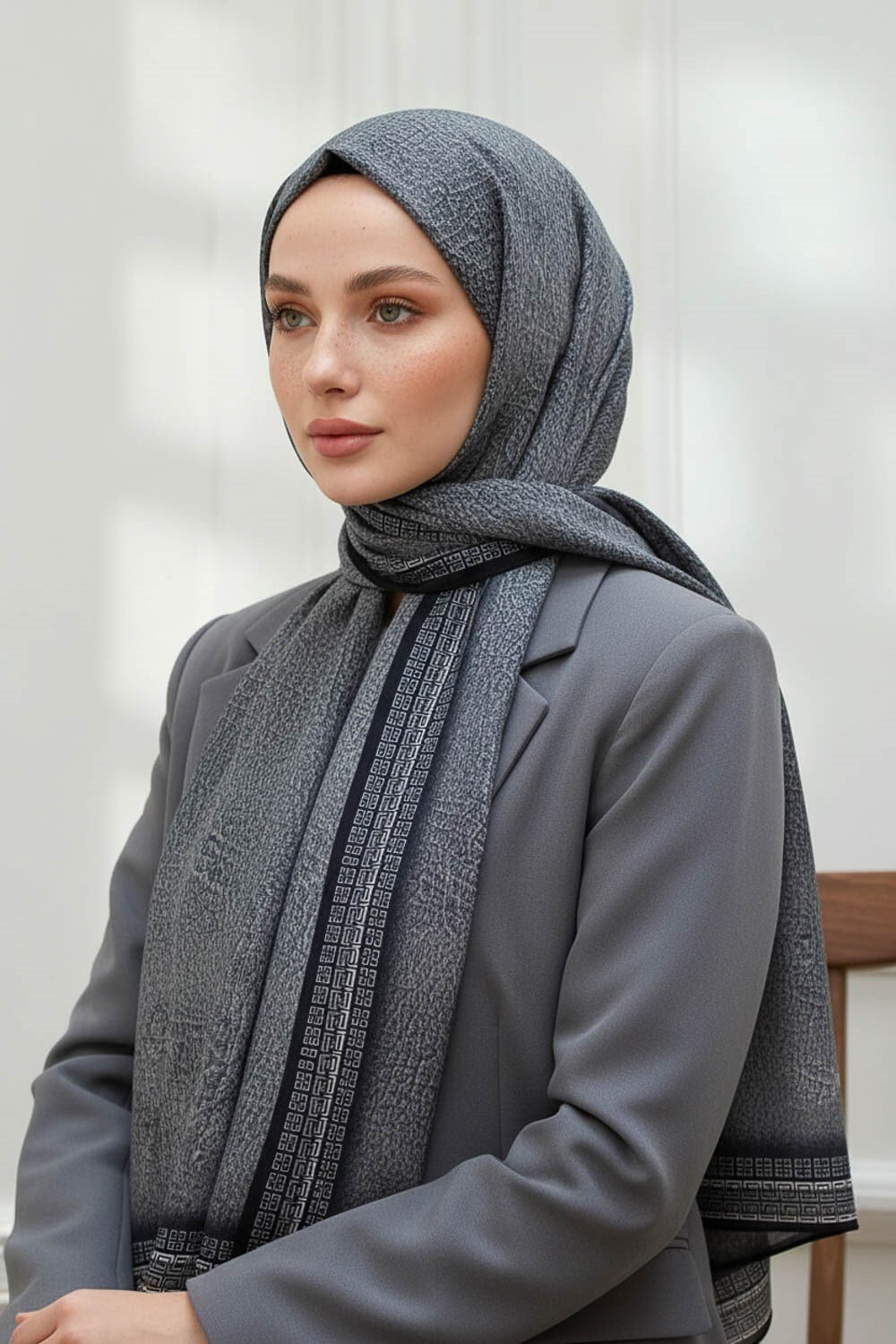 KREP DESENLİ FÜME RENKLİ 75X195 KIRIŞMAZ ŞAL