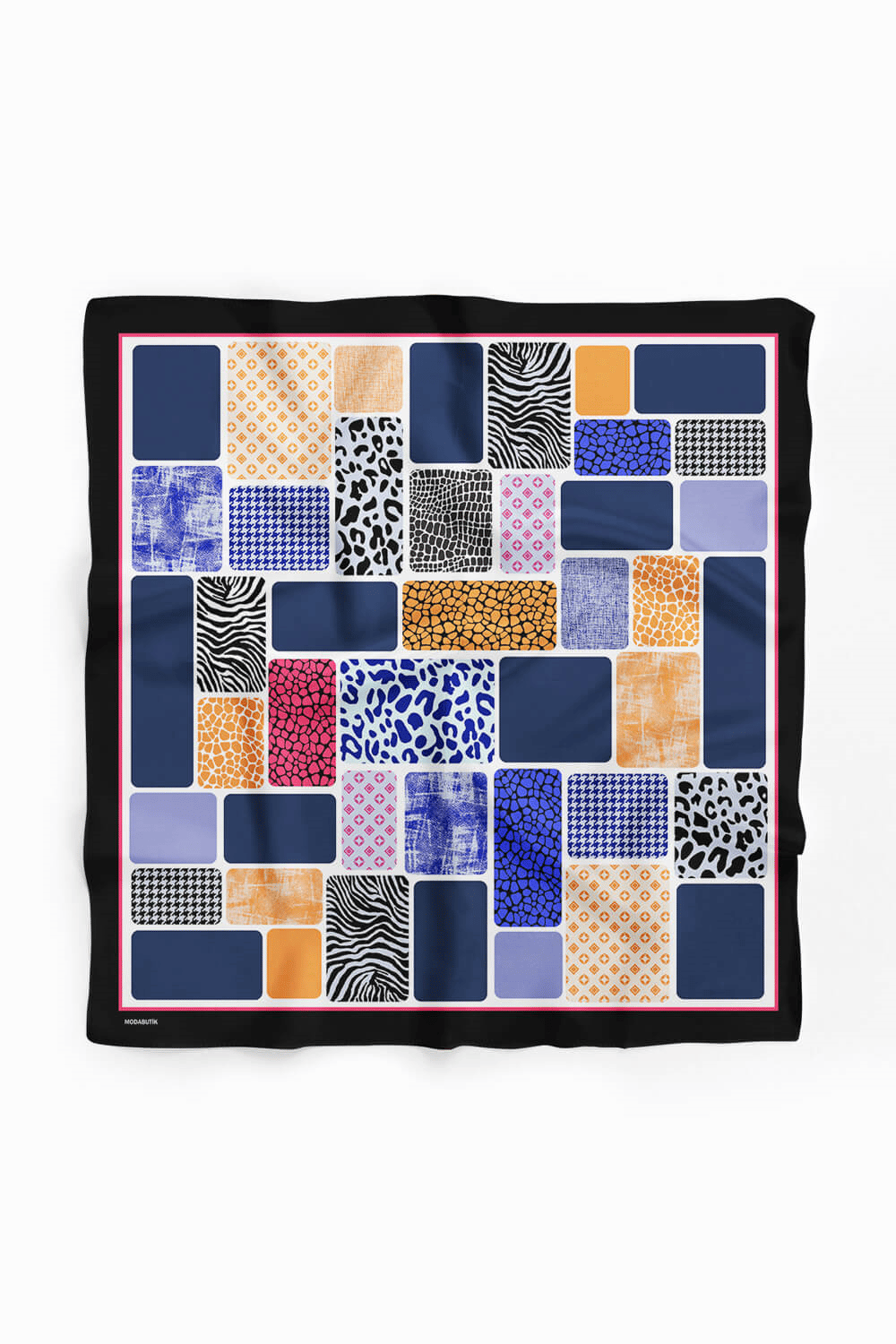 D110 Kadın Dikdörtgen Desenli Bandana 50x50 Mavi DG0497-22