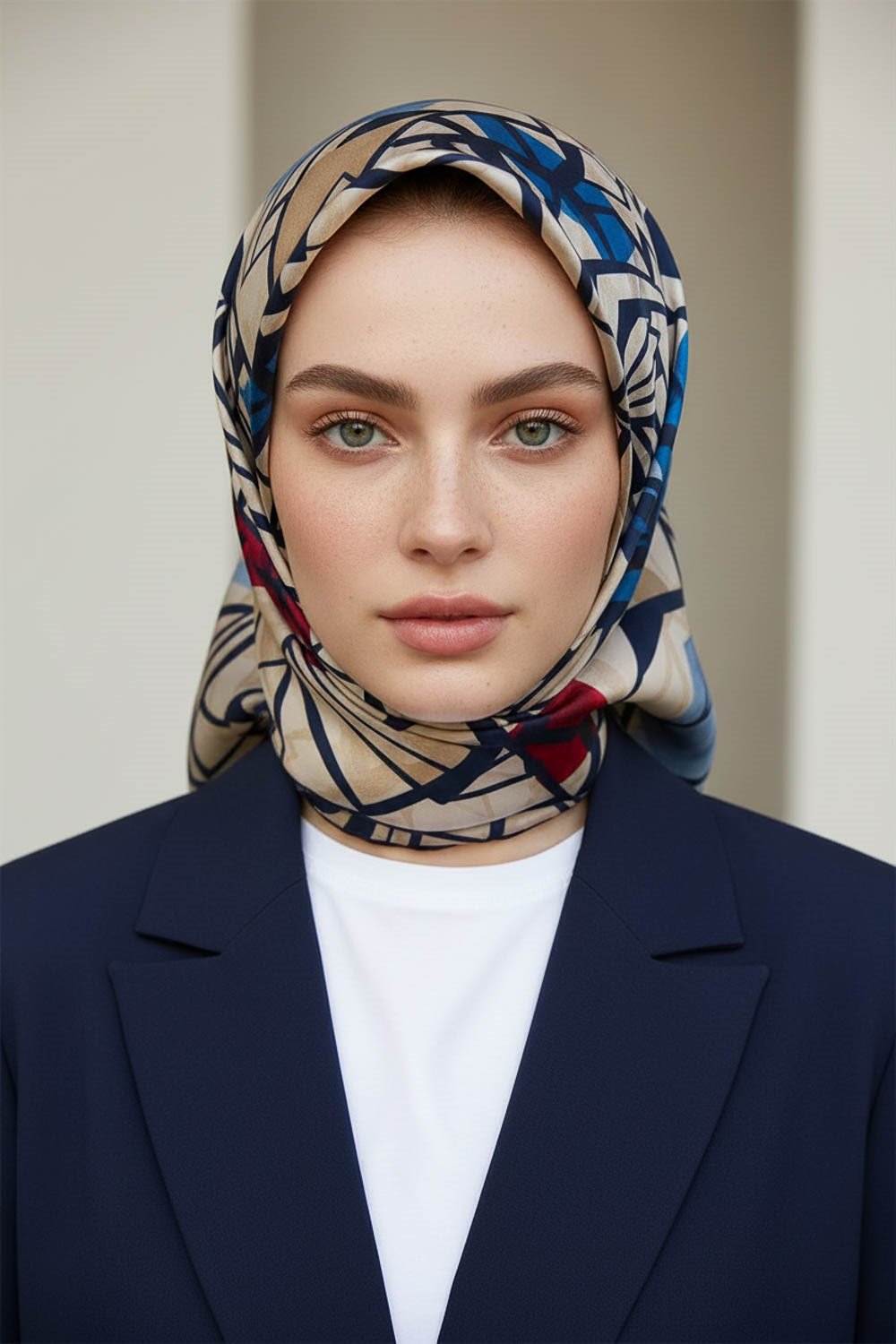 %100 Twill Renkli Petek Desenli Mavi - Kırmızı Renkli 90x90 Eşarp Dikim Şekli: El Dikişii