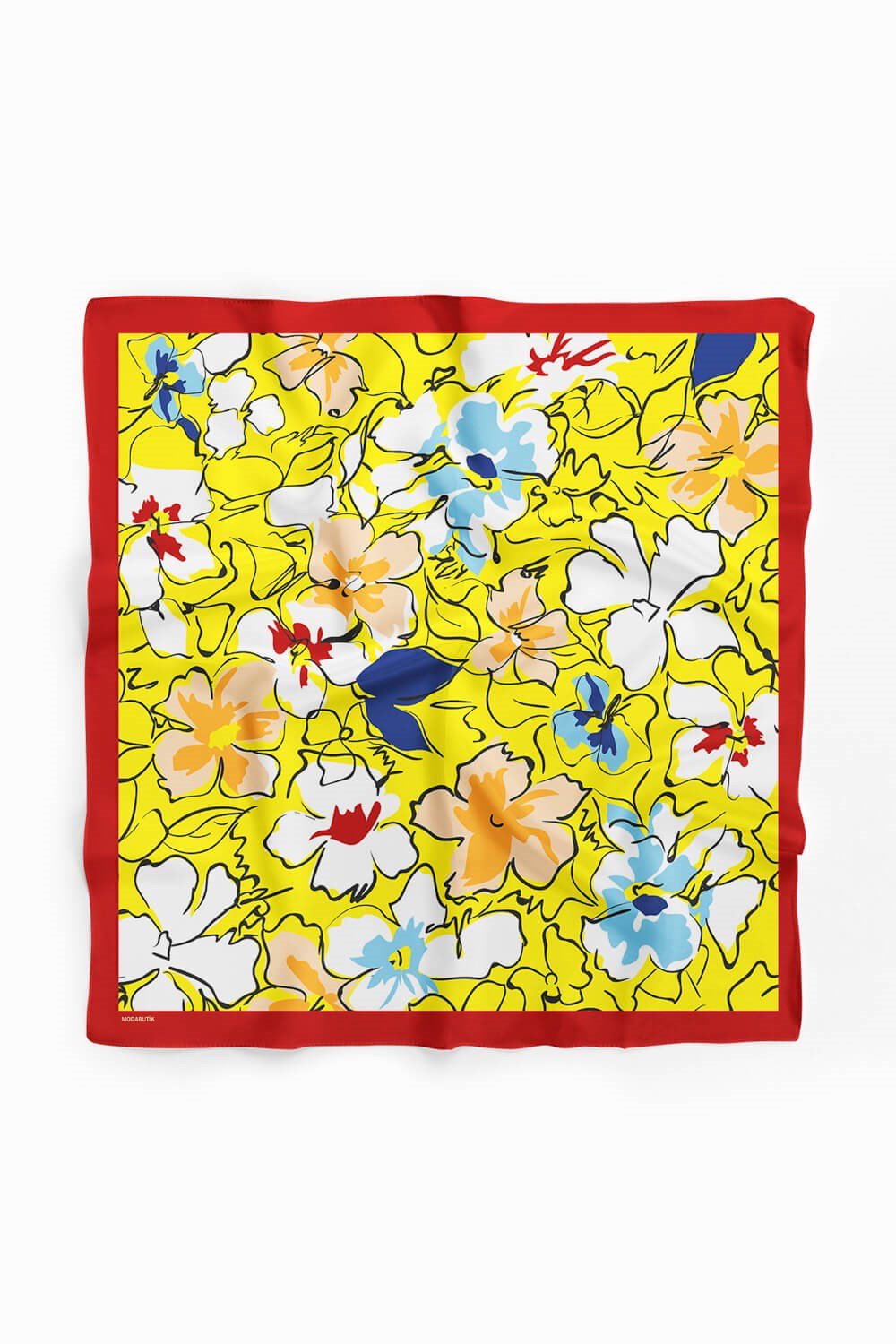 Violla B109 Kadın Yaprak Desenli Bandana 50x50 Sarı Mavi DG0476-22