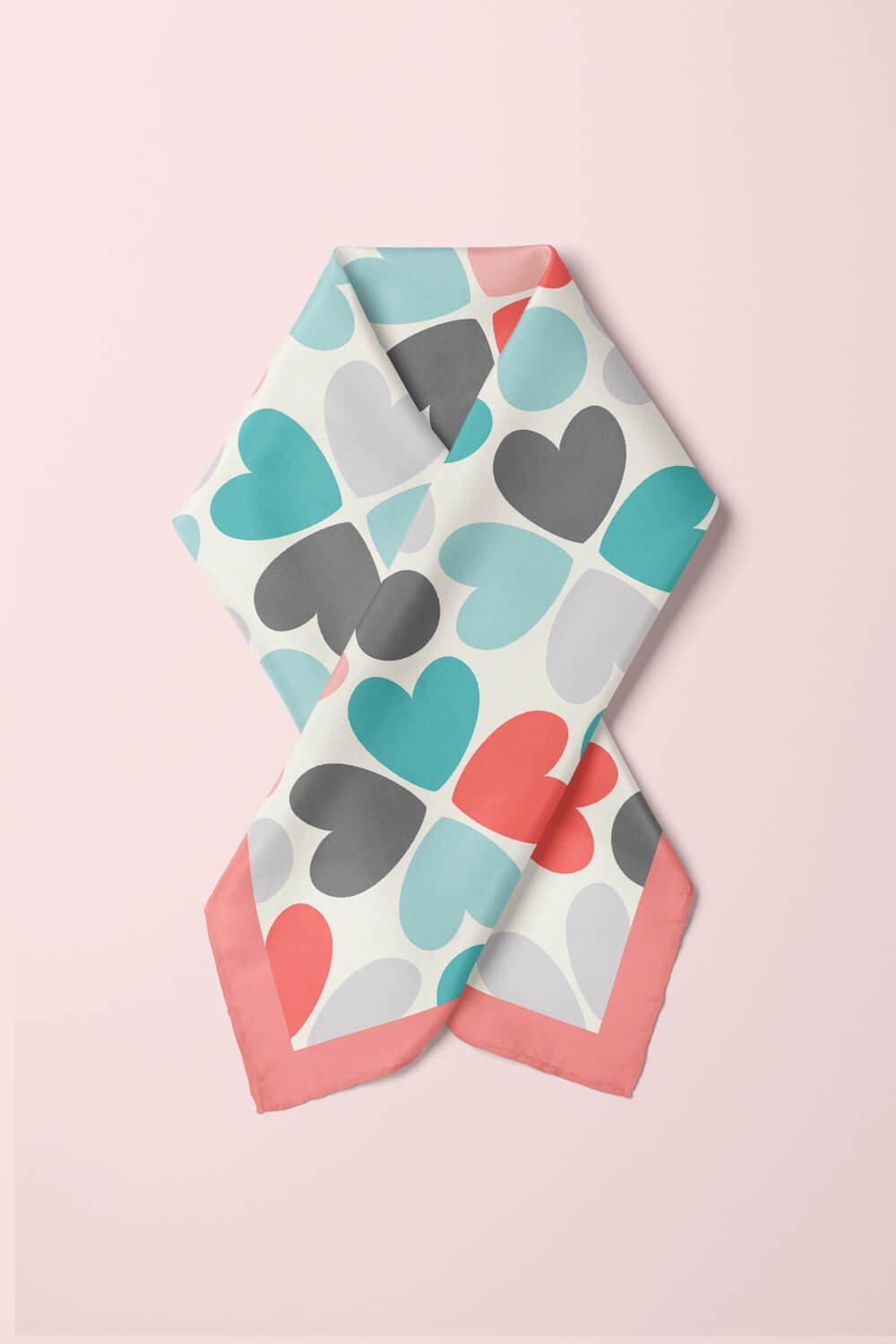 Kadın Pembe  Mavi Kalp Desenli 50x50 Bandana HYL DG0546-22