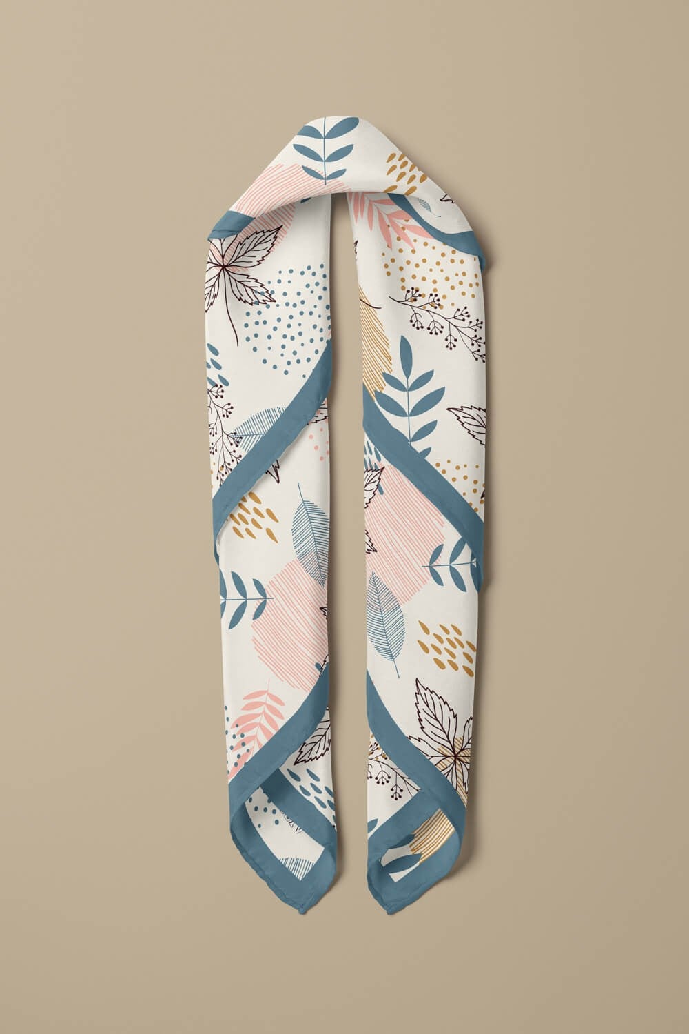 %100 İpek Yaprak Desenli Kadın Bandana