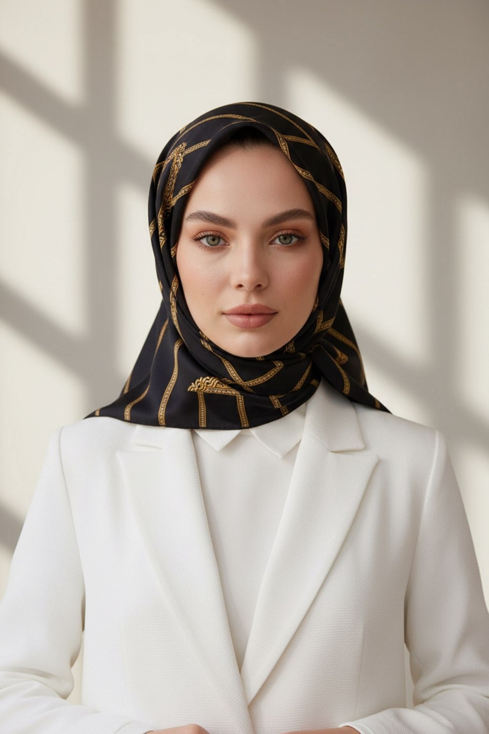%100 Twill İpek Kemer Desenli Siyah - Siyah Renkli 90x90 Eşarp Dikim Şekli : El Dikişi