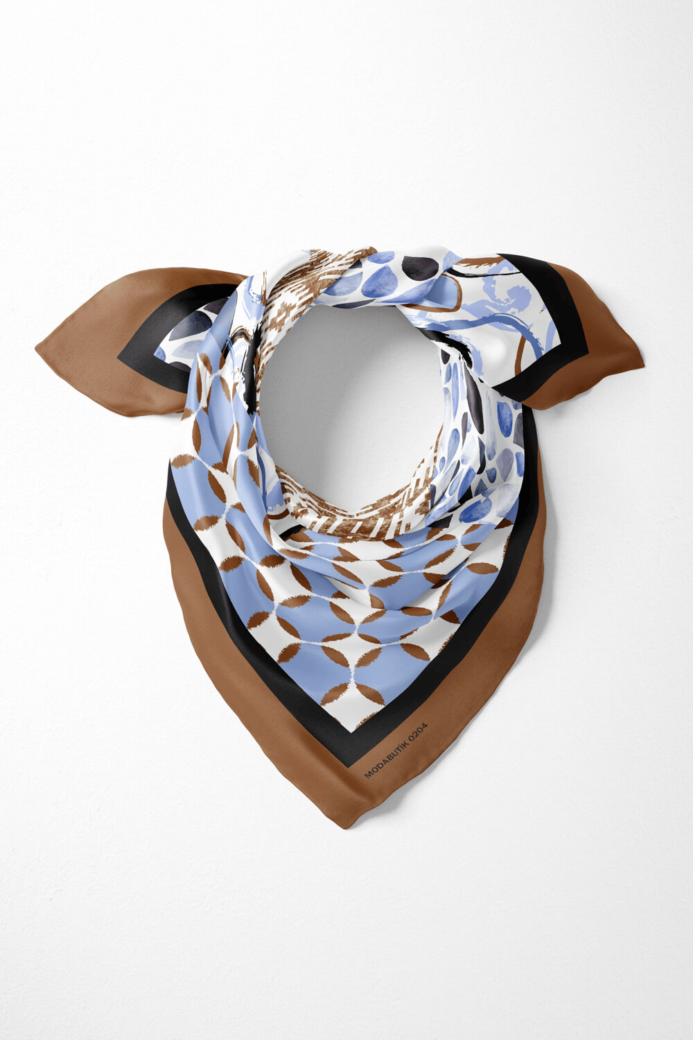 E39 Kadın Etnik Patchwork Desenli Bandana 50x50 Mavi DG0204-22
