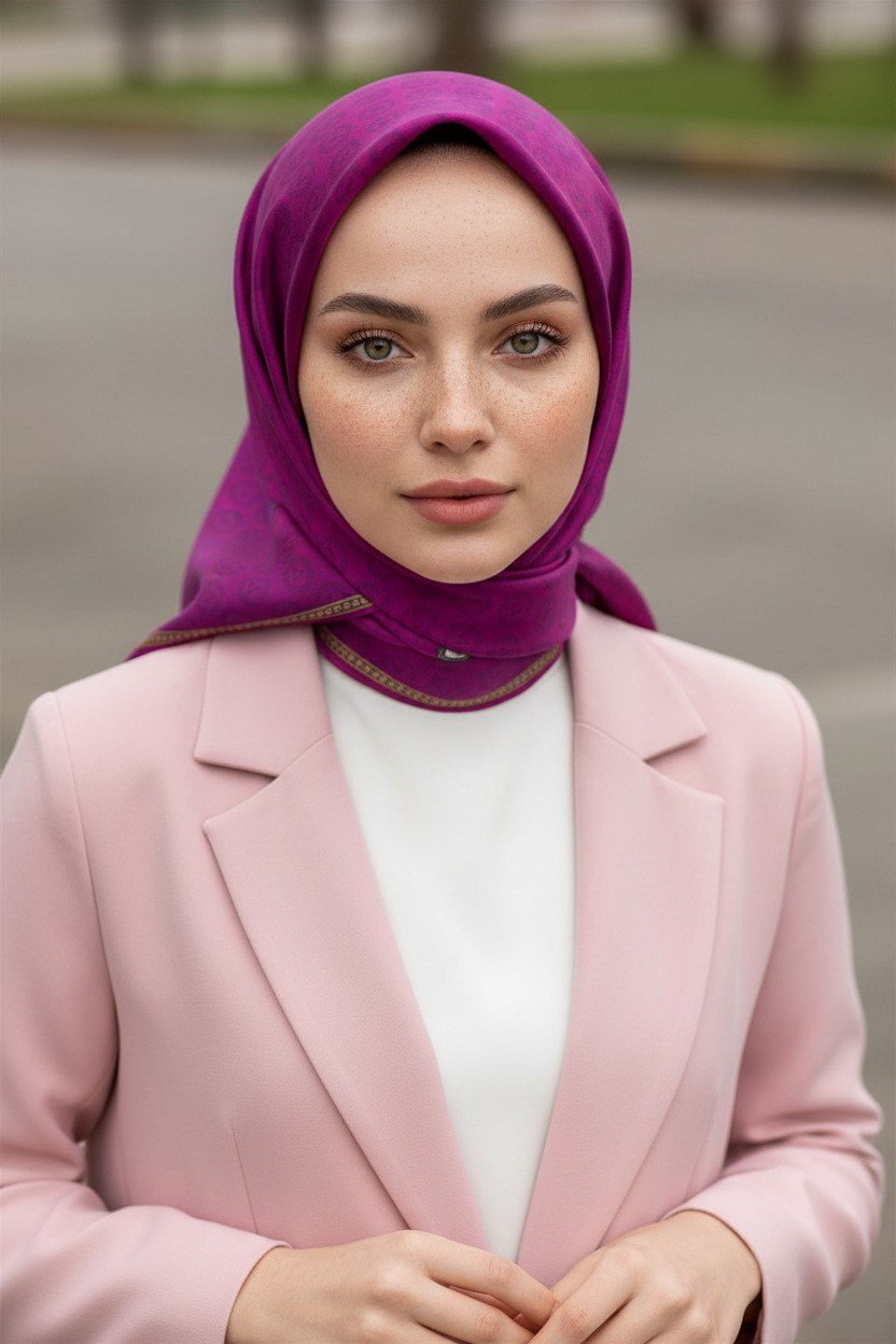 % 57 İPEK % 43 VİSKON Twill İpek Monogram Desenli Mürdüm Renkli 90x90 Eşarp Dikim Şekli : El Dikişi