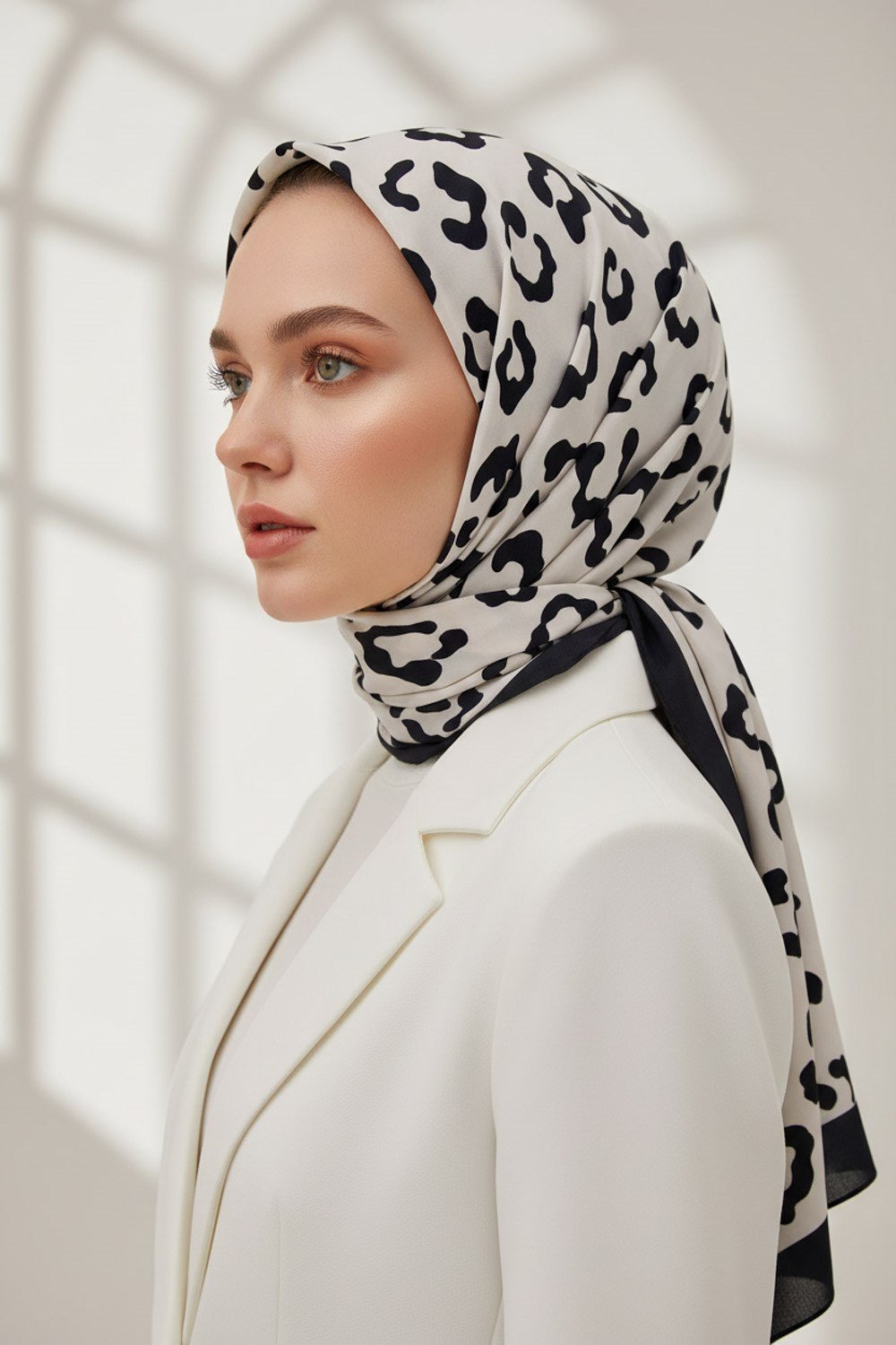 KREP LEOPAR DESENLİ KREM RENKLİ 75X195 KIRIŞMAZ ŞAL