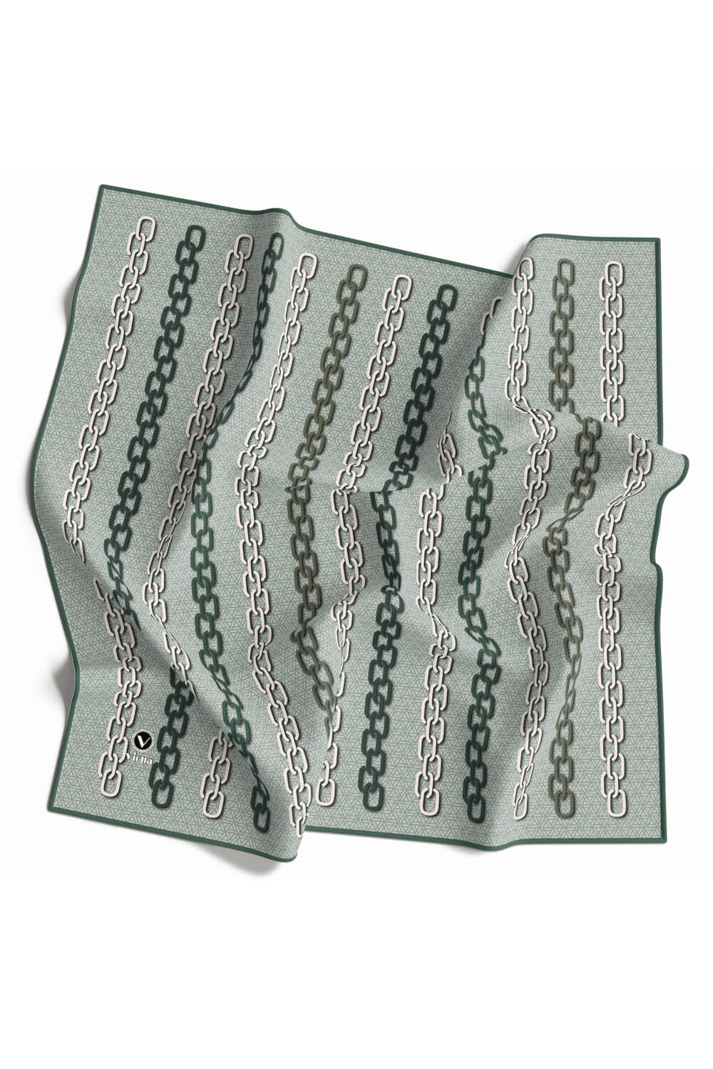 Twill Zincir Desenli Koyu Mint Yeşili Renkli 90x90 Eşarp (İpek İçermez) Kenar Dikiş Şekli El Dikişli