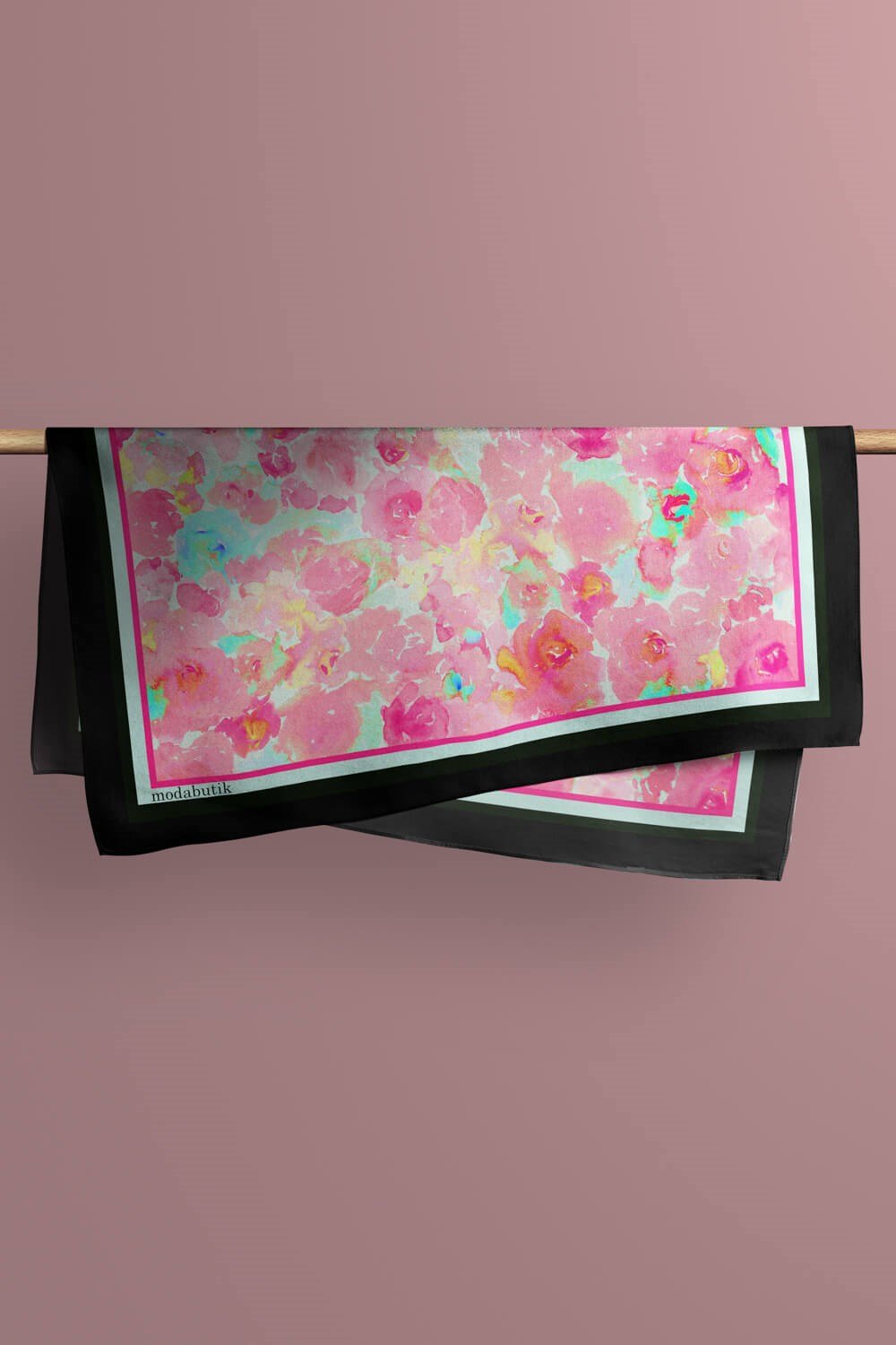 Violla Kadın Pembe Çiçek Desenli 50x50 Bandana HYL DG01587-22