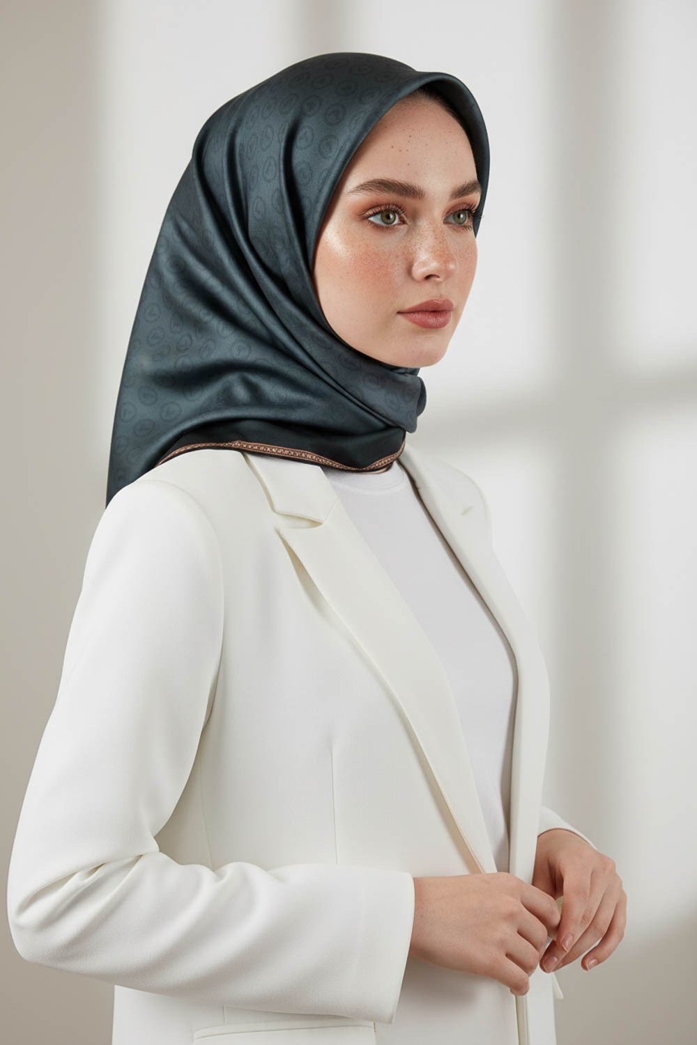 Rayon Degra Desenli Petrol Yeşili Renkli 90x90 Dikim Şekli : El Dikişi Eşarp (İpek İçermez) Kenar Dikiş Şekli El Dikişli
