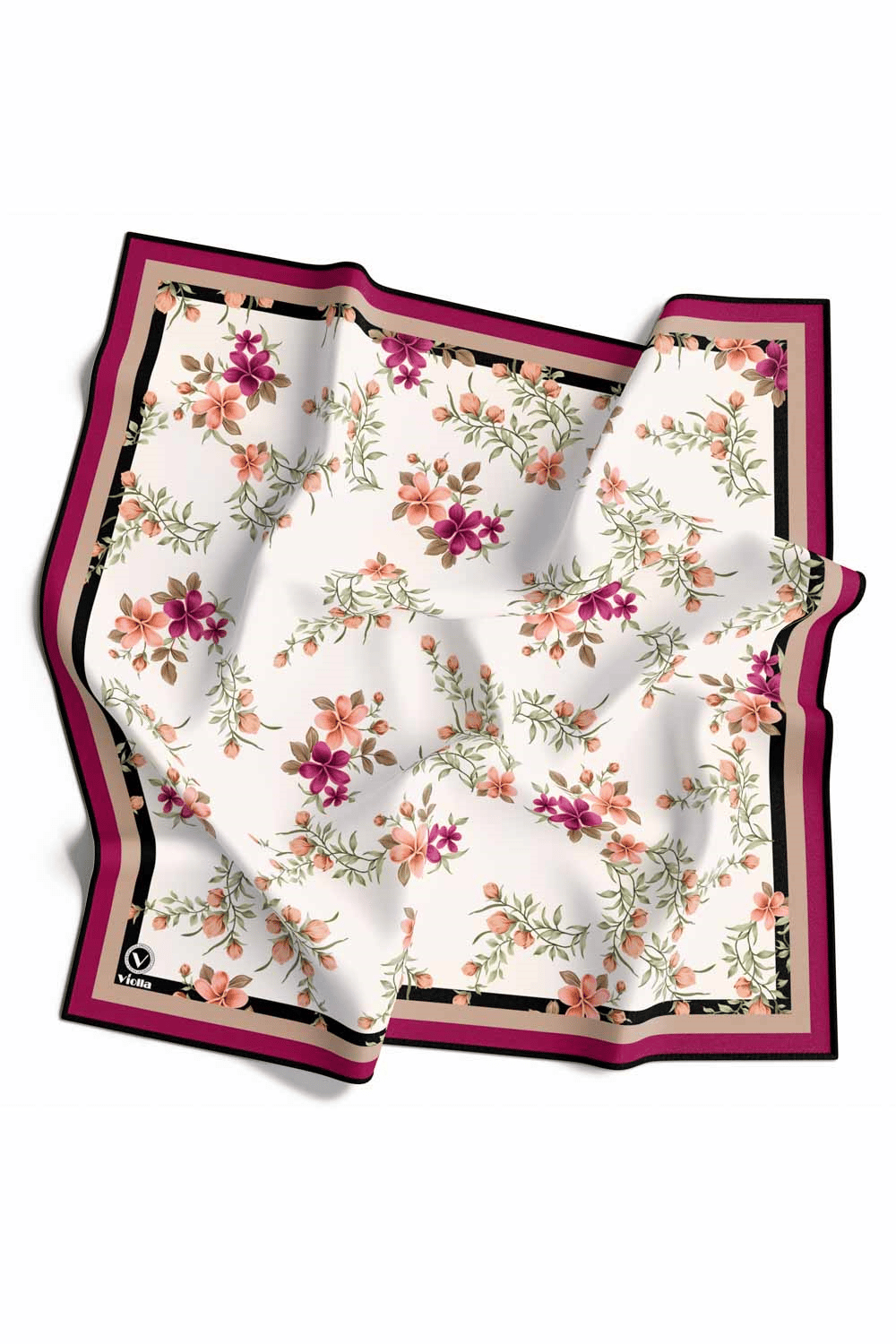 Rayon Çiçek Desenli Mürdüm Renkli 90x90 Eşarp (İpek İçermez) Dikim Şekli : El Dikişi
