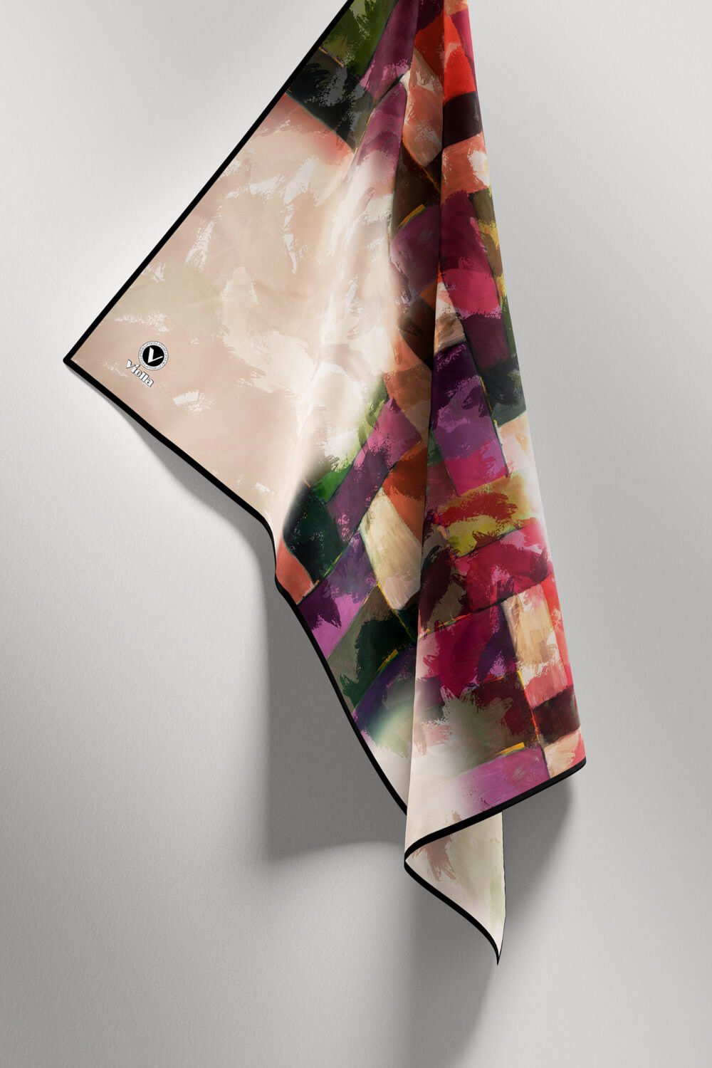 Twill Yağlı Boya Desenli Mor Renkli 90x90 Eşarp (İpek İçermez) Kenar Dikiş Şekli El Dikişli