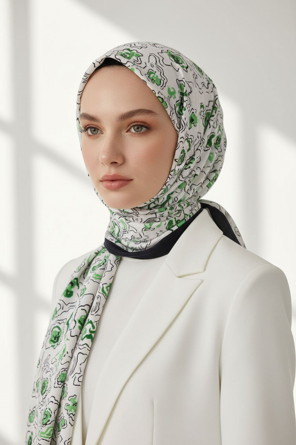 KREP ÇİÇEKLİ ZÜMRÜT YEŞİLİ - MİNT YEŞİLİ RENKLİ 75X195 KIRIŞMAZ ŞAL