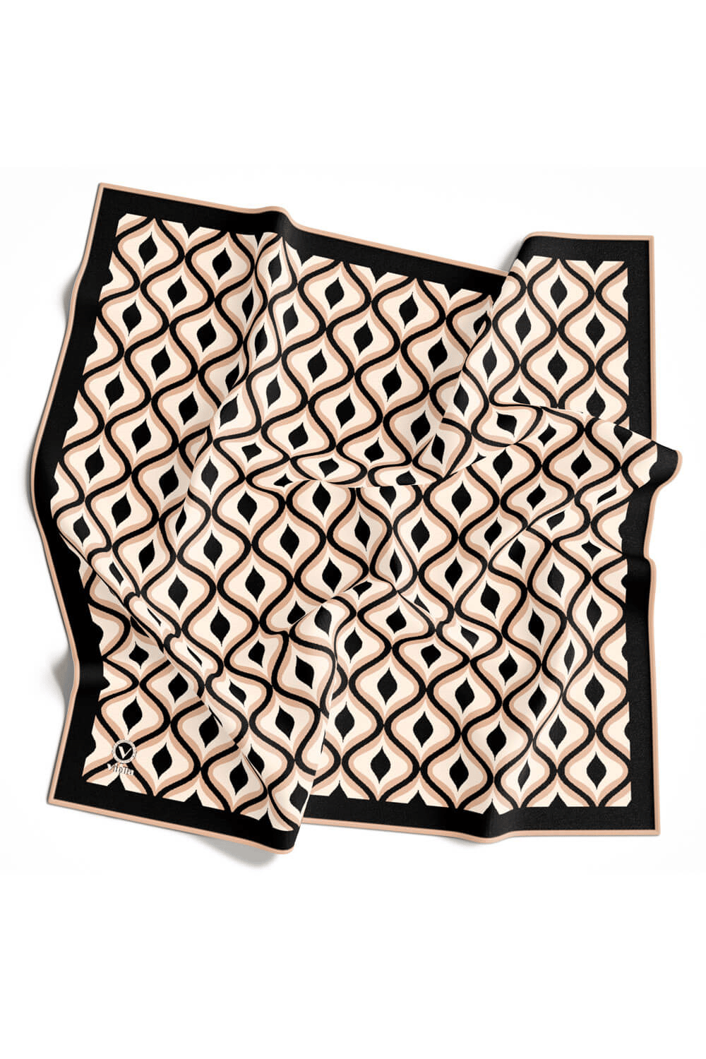 Twill Geometrik Daire Desenli Siyah Renkli 90x90 Eşarp (İpek İçermez) Dikim Şekli : El Dikişi