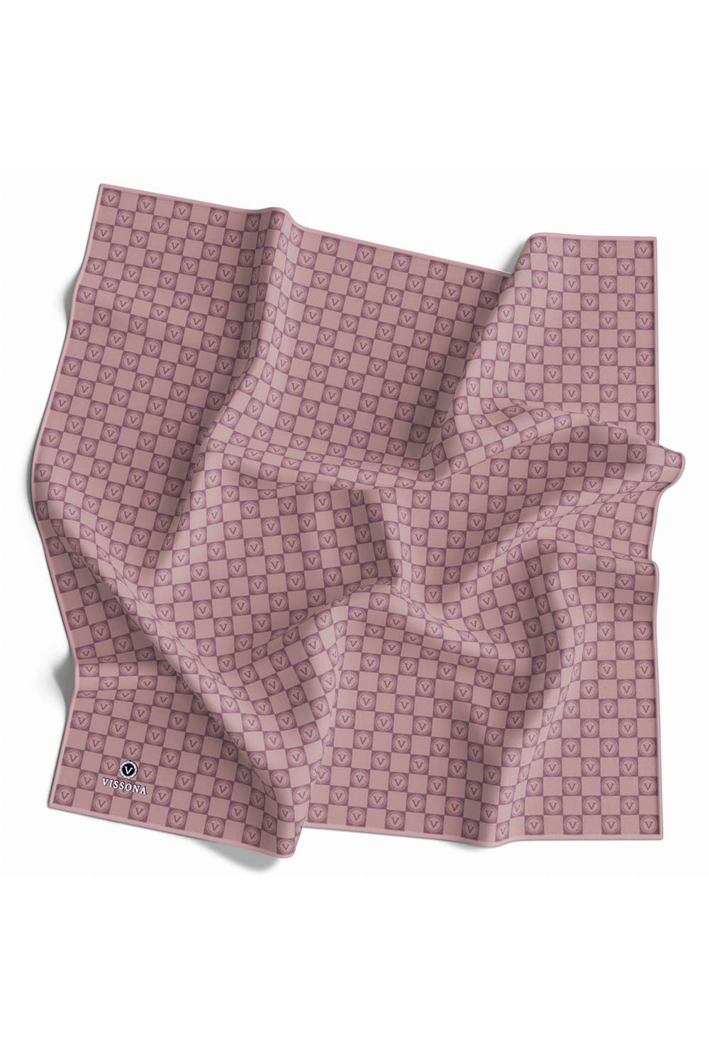 %100 Twill İpek Monogram Desenli Pudra Renkli 90x90 Eşarp Dikim Şekli : El Dikişi