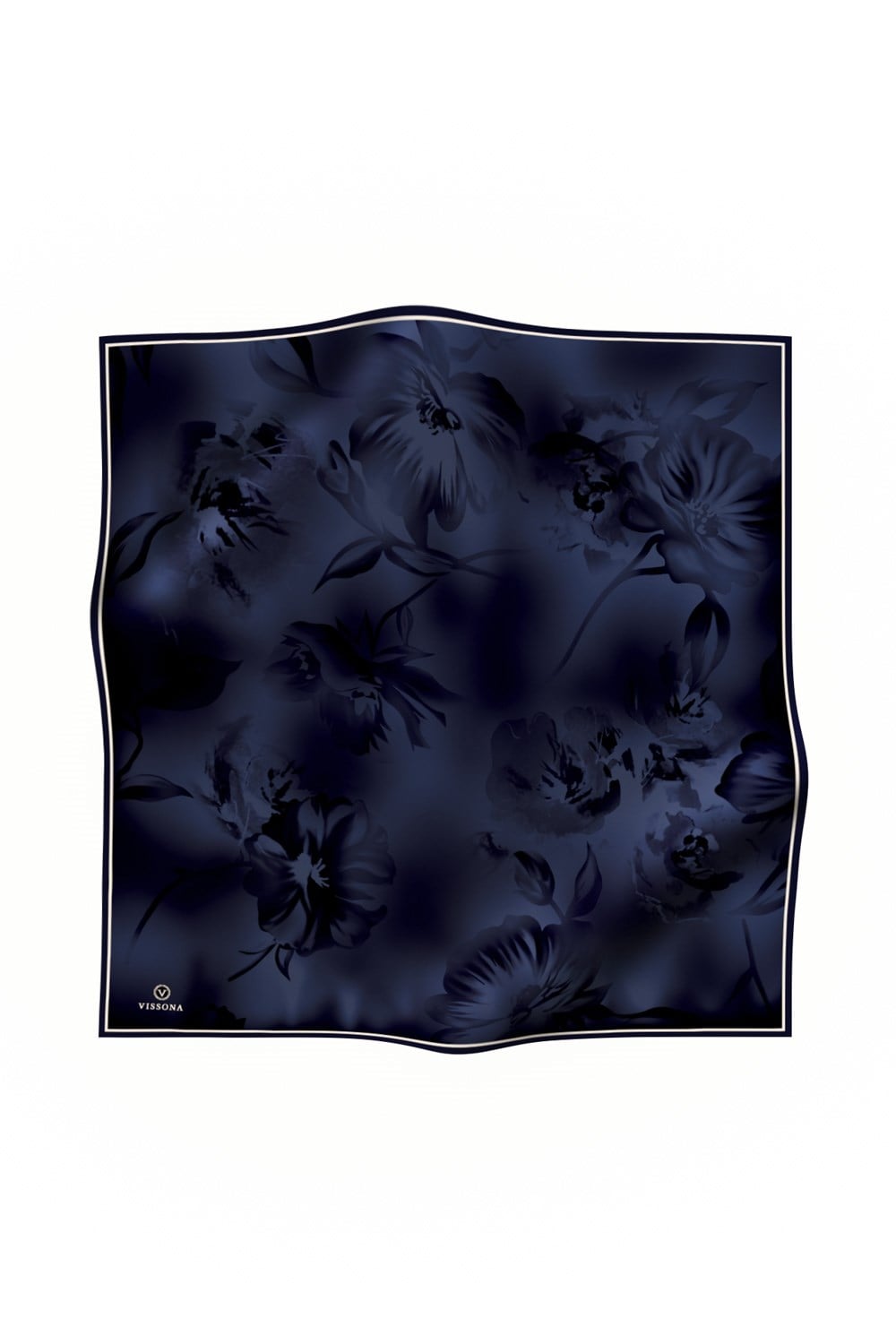100% Twill İpek Çiçek Desenli Lacivert Renkli 90x90 Dikim Şekli : El Dikişi Eşarp