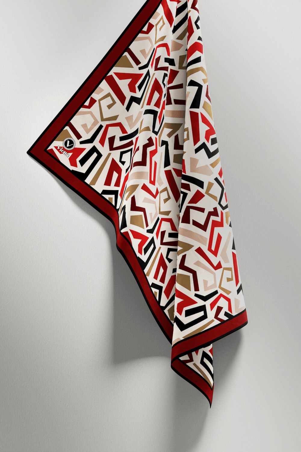 Twill Geometrik Desenli Bordo Renkli 90x90 Eşarp (İpek İçermez) Kenar Dikiş Şekli El Dikişli