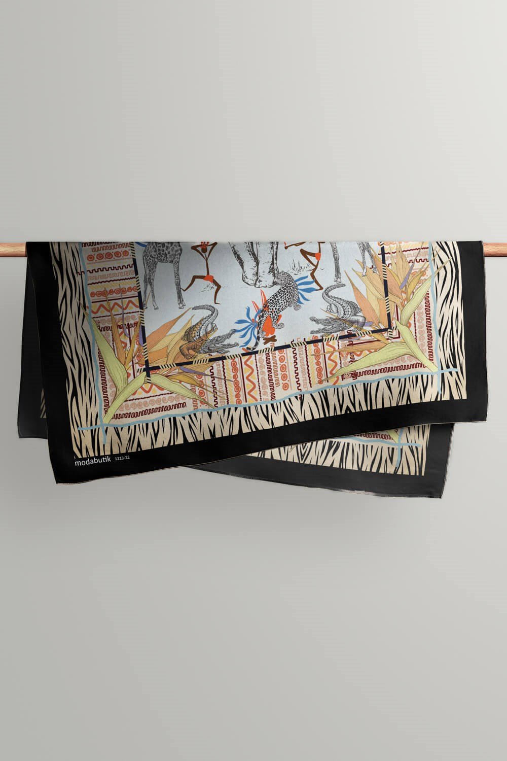 Violla Kadın Sarı Mavi Serengeti Desenli 50x50 Bandana