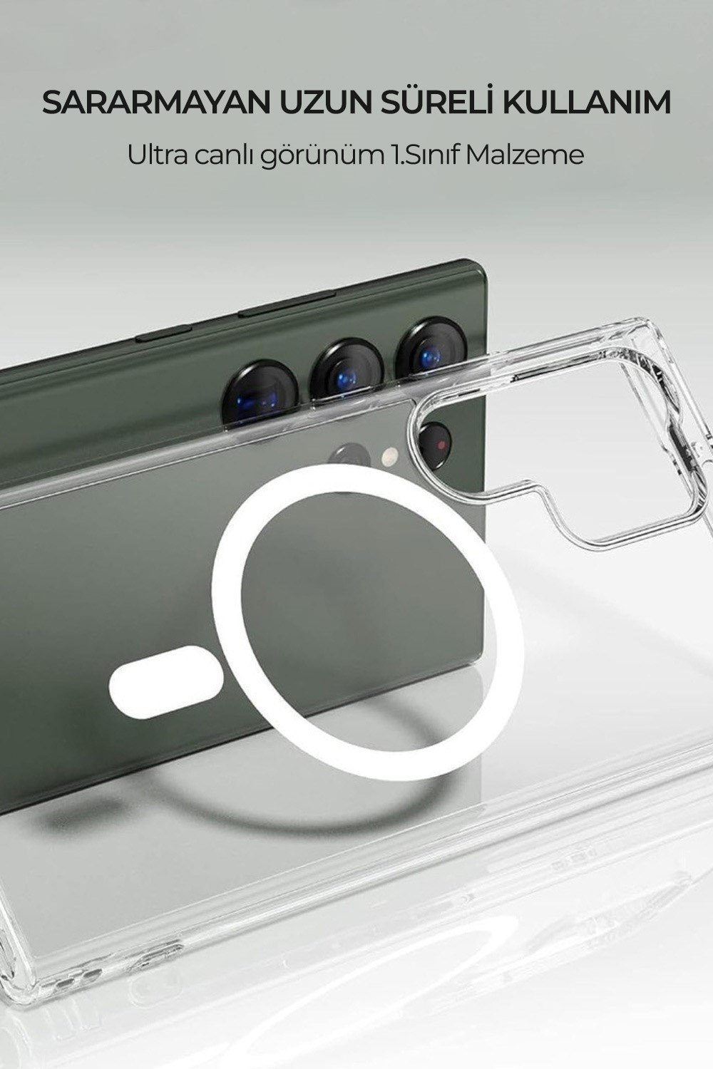 Samsung Galaxy S22 Ultra Uyumlu Kamera Korumalı Magsafe Wireless Şarj Özellikli Lüks Şeffaf Silikon Telefon Kılıfı