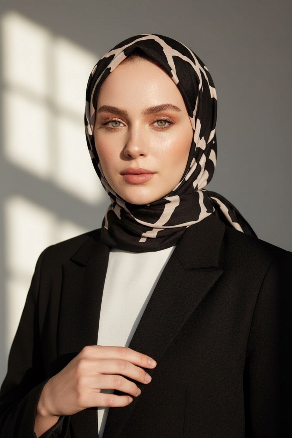 KREP TAŞ DESENLİ SİYAH - SÜTLÜKAHVE RENKLİ 75X195 KIRIŞMAZ ŞAL