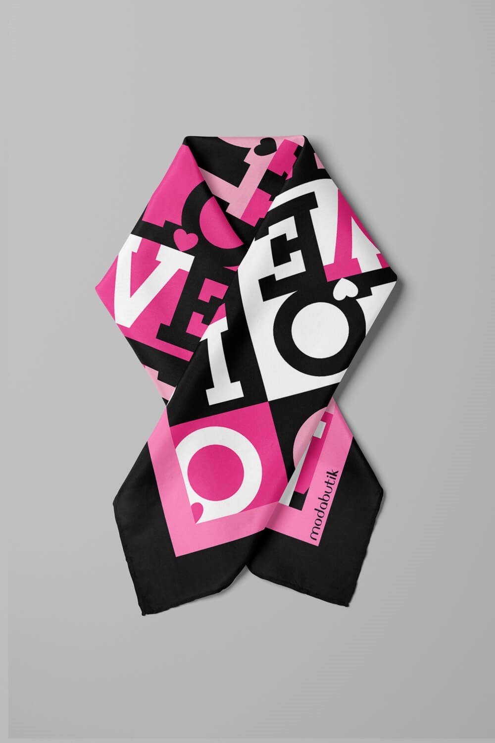 Violla B87 Kadın Siyah Pembe Love Desenli 50x50 Bandana HYL DG0847-22