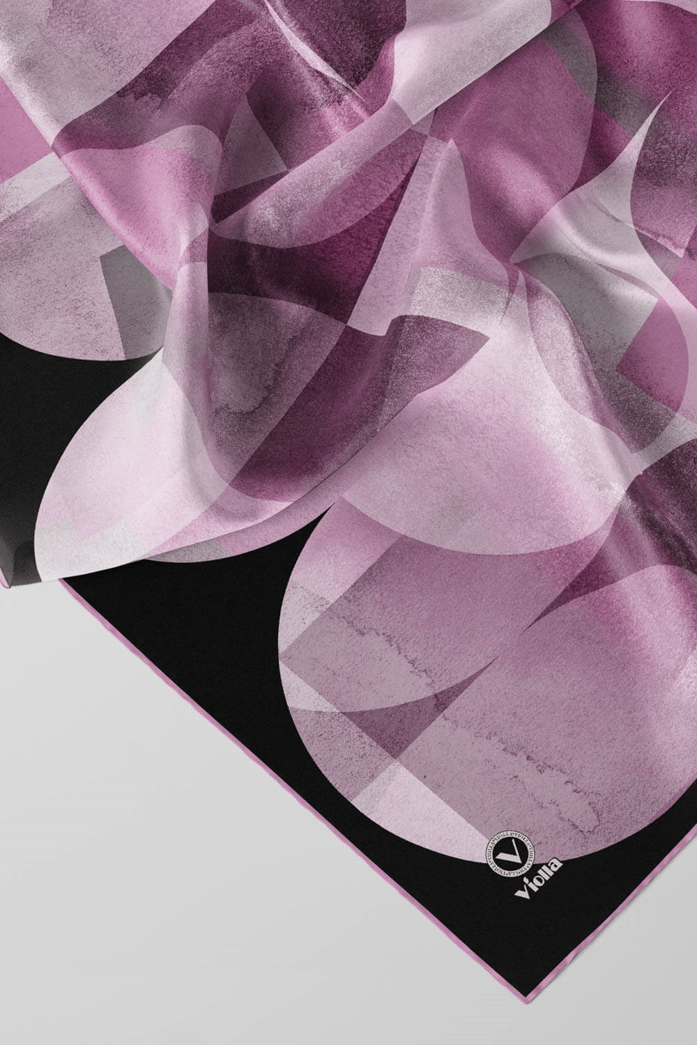 Twill Geometrik Desenli Lila Renkli 90x90 Eşarp (İpek İçermez)Kenar Dikiş Şekli El Dikişli