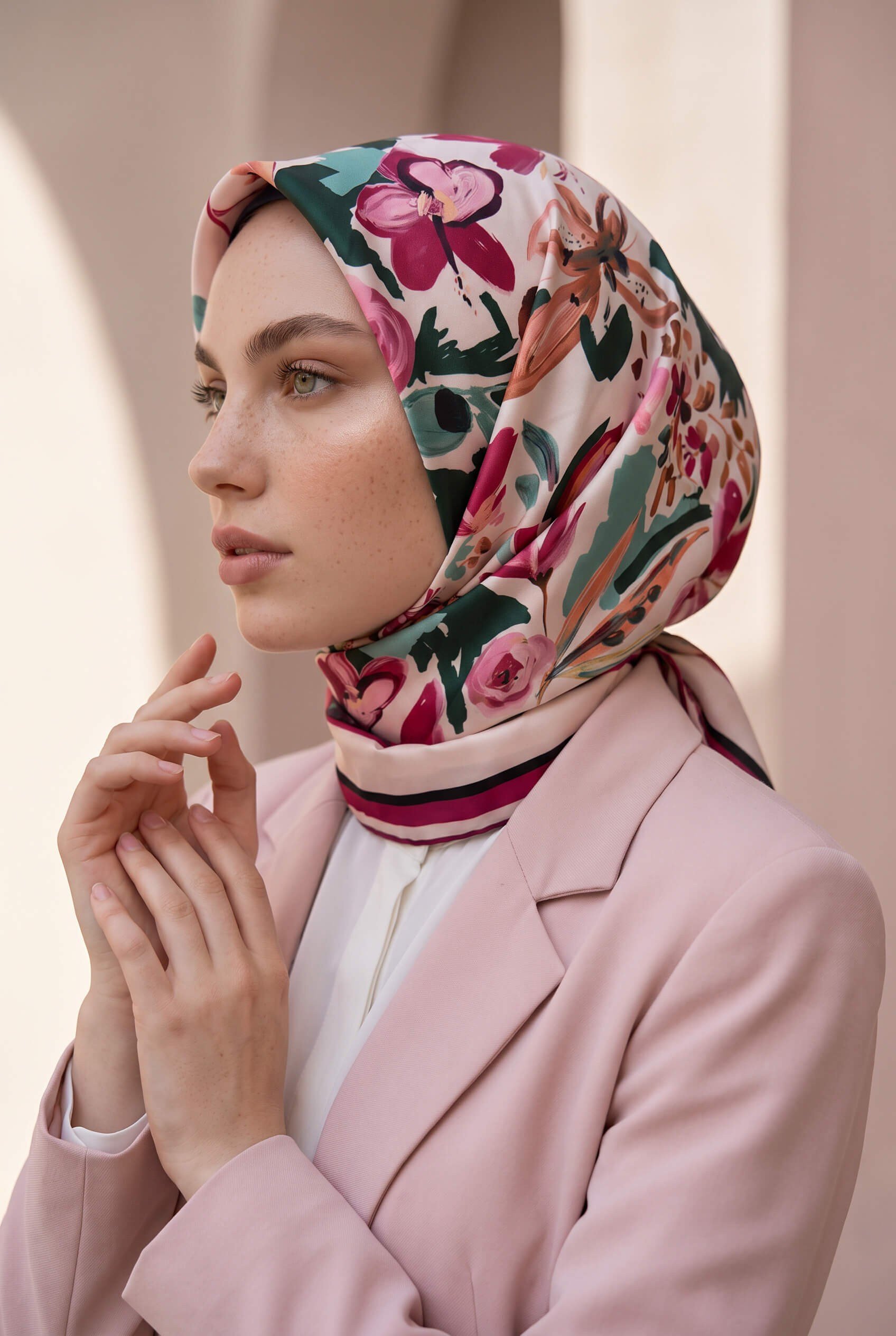 Rayon Çiçek Desenli Mürdüm Renkli 90x90 Dikim Şekli : El Dikişi Eşarp (İpek İçermez)
