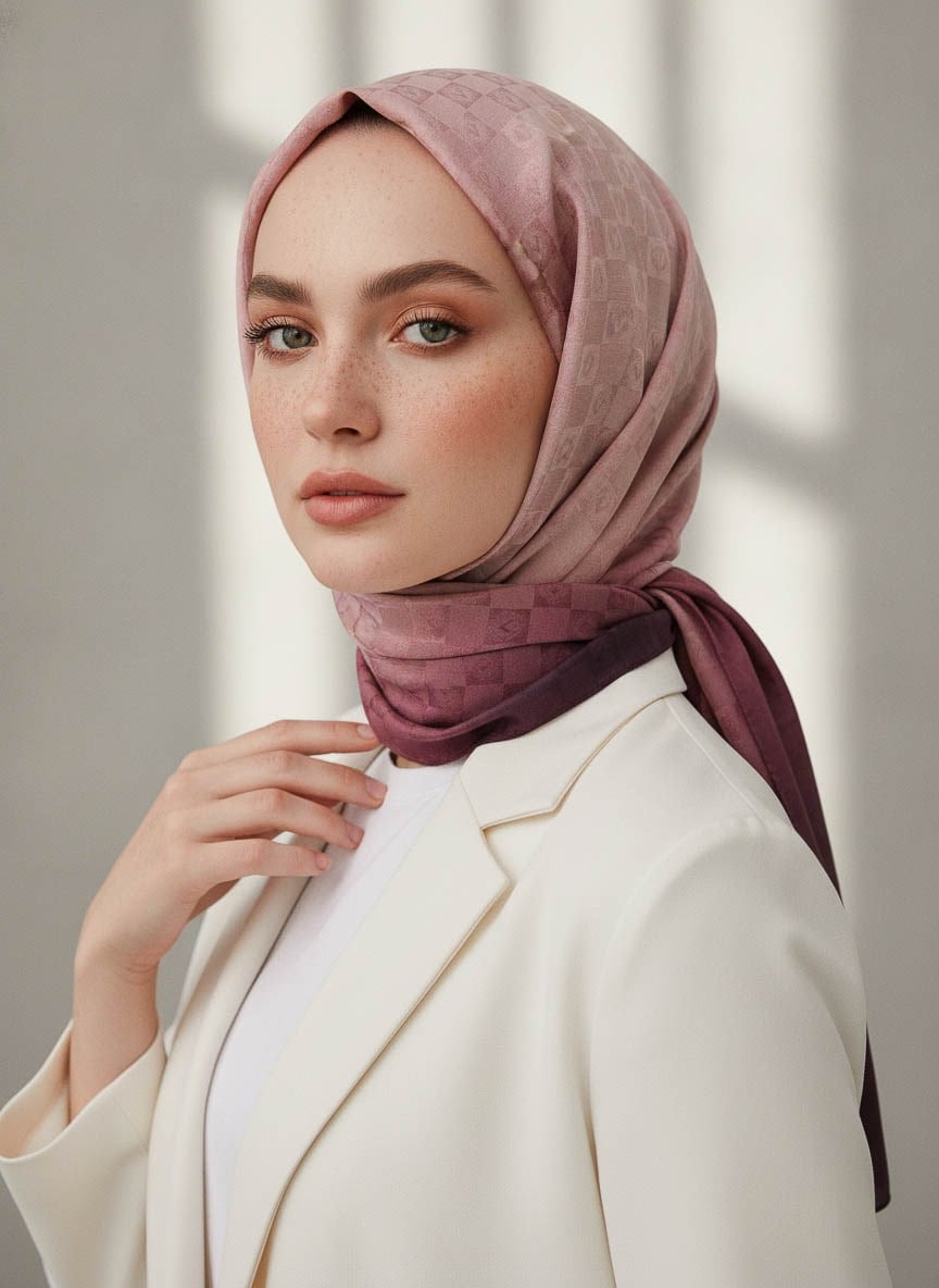 Vissona %57 İPEK %43 PAMUK Degrade Desenli Gül Kurusu Renkli Şal -  70x190 Dikiş Tipi İtalyan Dikişli