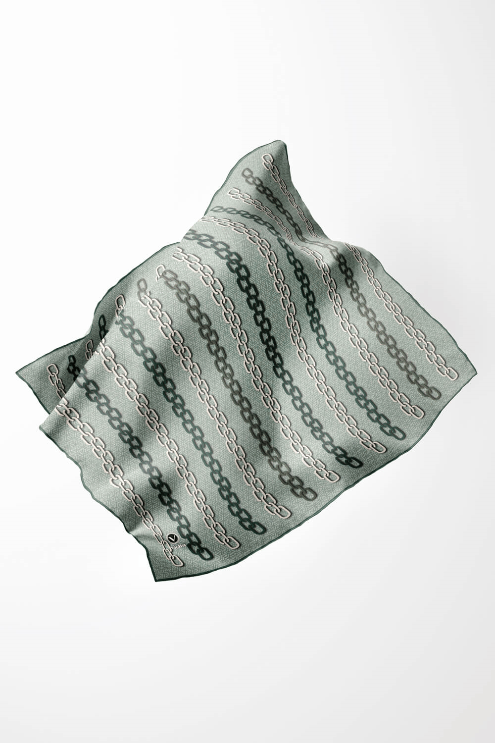Twill Zincir Desenli Koyu Mint Yeşili Renkli 90x90 Eşarp (İpek İçermez) Kenar Dikiş Şekli El Dikişli