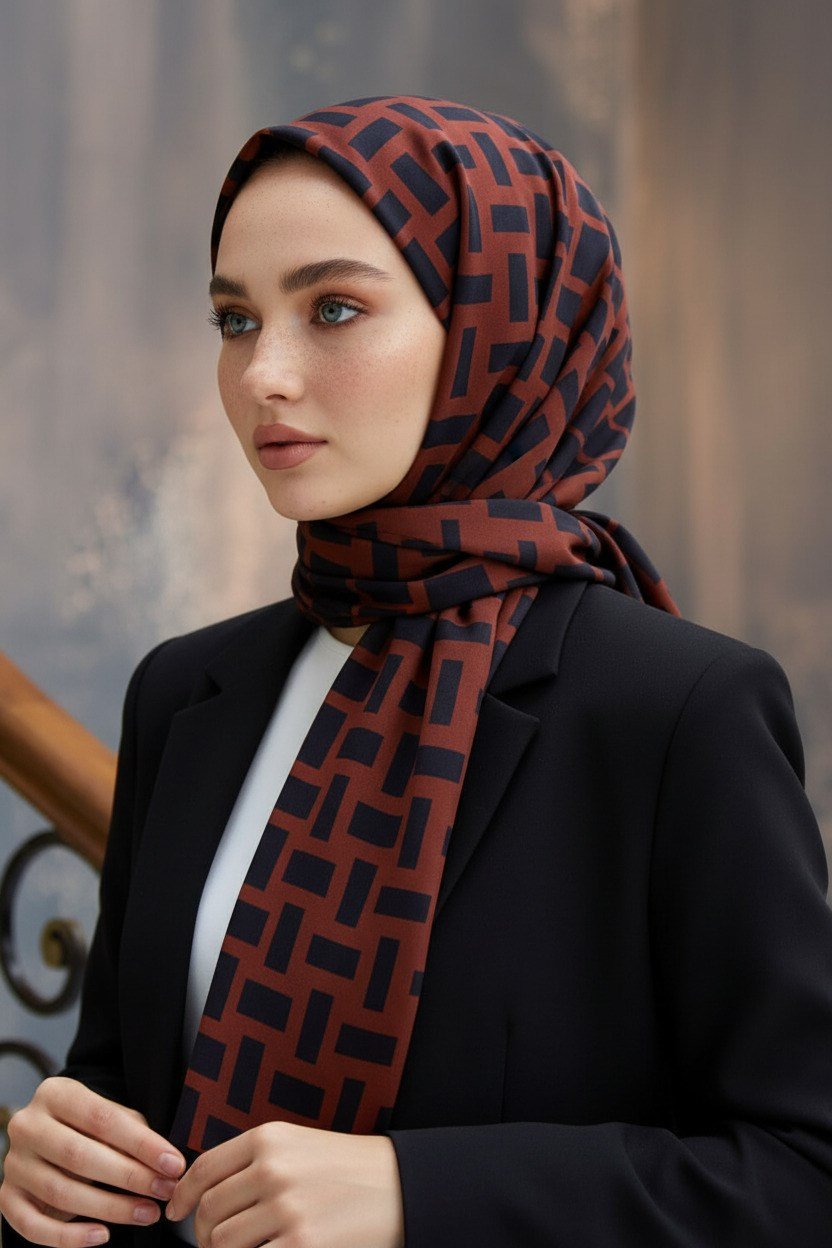 KREP KARELİ DESENLİ BORDO RENKLİ 75X195 KIRIŞMAZ ŞAL