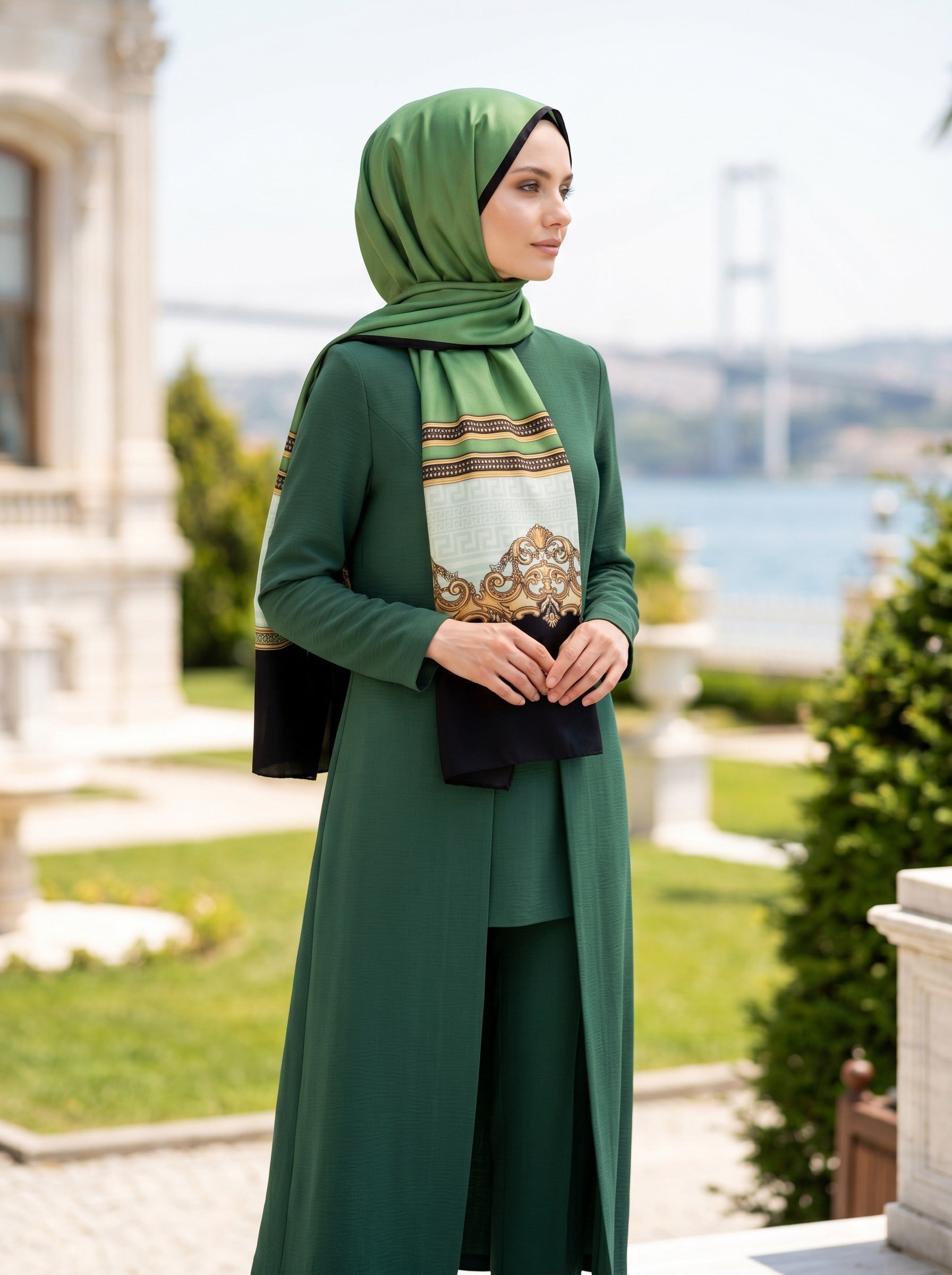 %100 Saf İpek Şal İnce Saten Vual Dokuma Barok Desenli 90x210 Şal