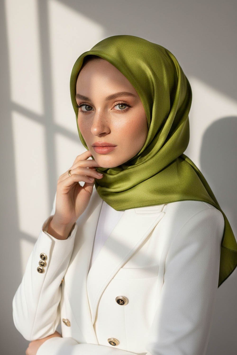 %100 Twill İpek Düz Desenli Küf Yeşili Renkli Daha Tok Exclusive Serisi 90x90 Eşarp Dikim Şekli : El Dikişi