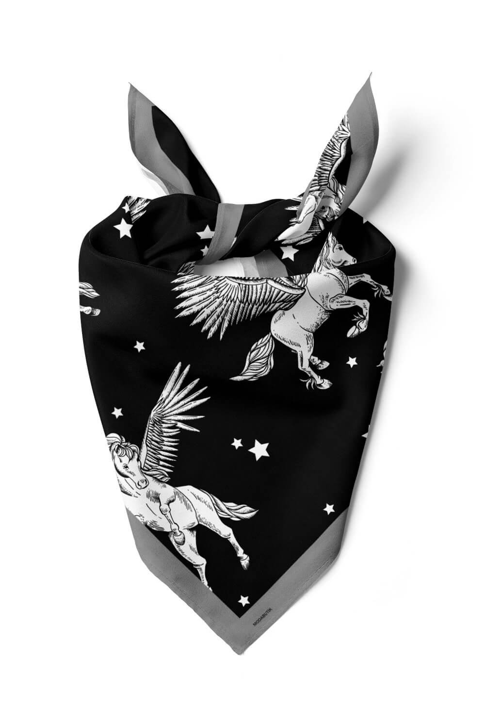 H1 Kadın Pegas Desenli Bandana 50x50 Siyah Beyaz DG0381-22