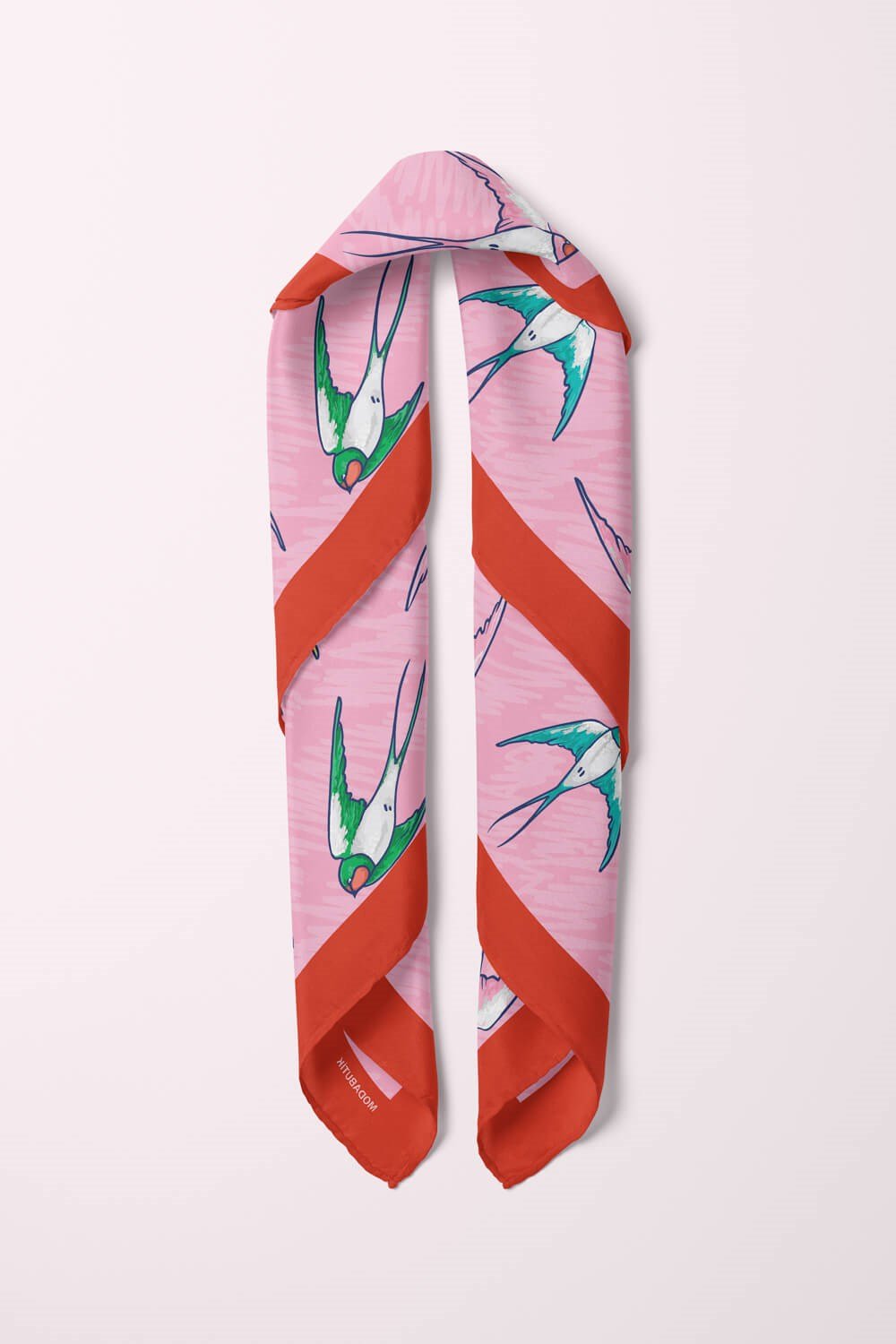 Violla B45 Kadın Kuş Desenli Bandana 50x50 Pembe DG0410-22