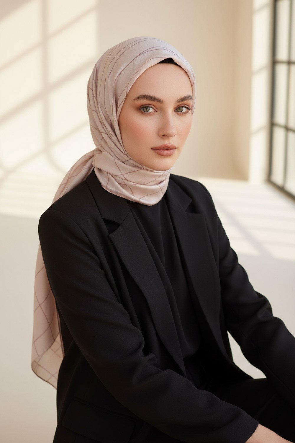 %100 Saf İpek Şal İnce Saten Vual Dokuma Çizgili Desenli 90x210 Şal