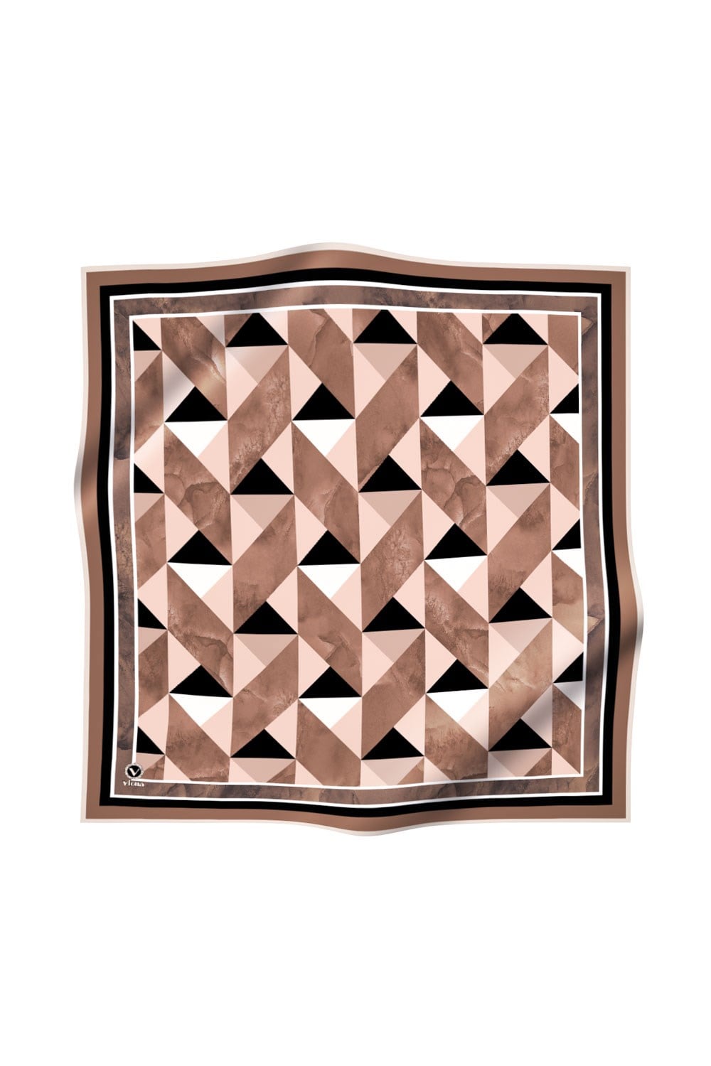 Twill Geometrik Desenli Vizon Renkli 90x90 Eşarp (İpek İçermez) Kenar Dikiş Şekli El Dikişli