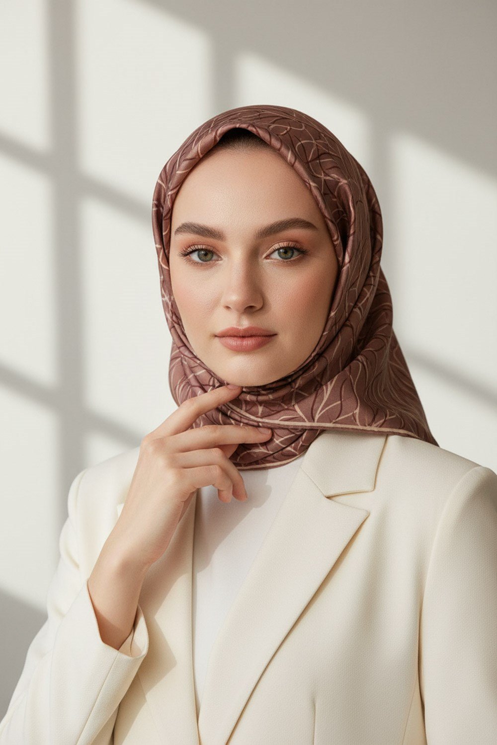 %100 Twill İpek Degrade Desenli Bakır Renkli 90x90 Eşarp Dikim Şekli : El Dikişi