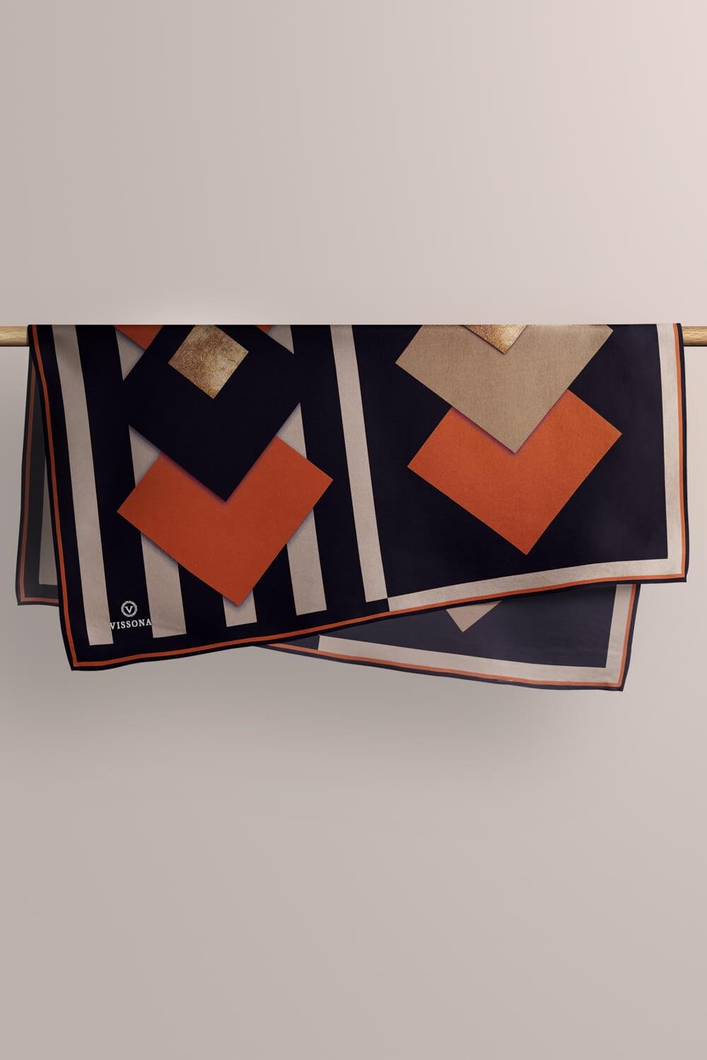 %100 Twill İpek Karo Desenli Bej - Taba Renkli 90x90 Eşarp Dikim Şekli : El Dikişi