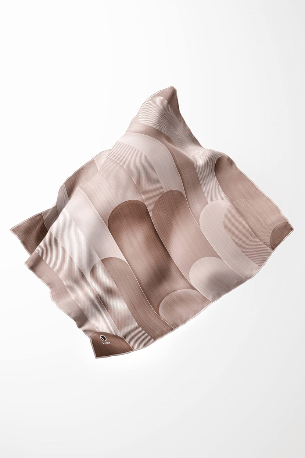 Twill Geometrik Desenli Bej Renkli 90x90 Eşarp (İpek İçermez) Kenar Dikiş Şekli El Dikişli