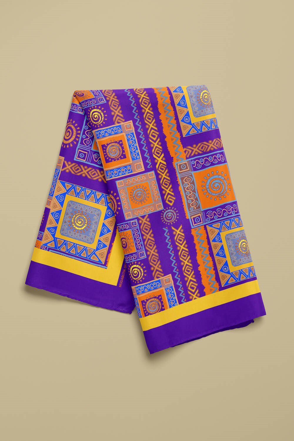 Violla H16 Kadın Mor Sarı Ethnic Patch Desenli 50x50 Bandana