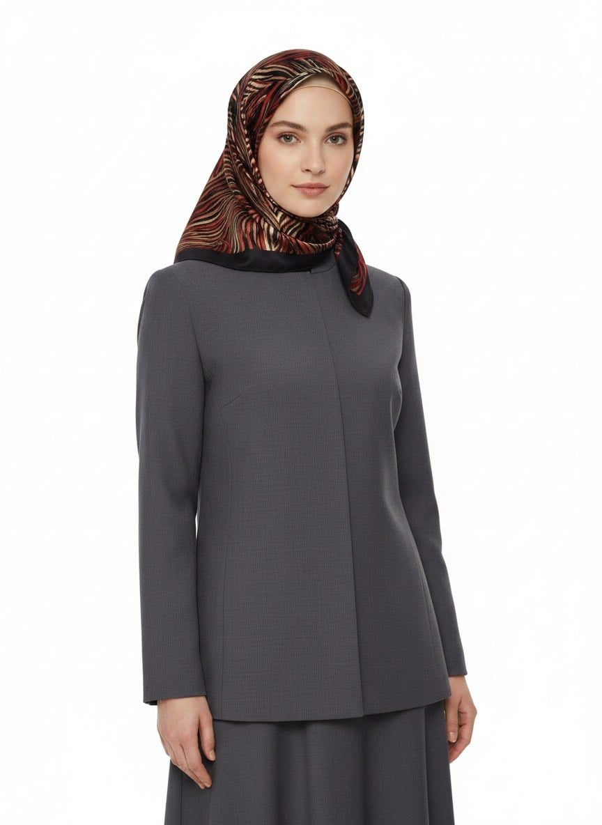 %100 Twill İpek Yaprak Desenli Siyah - Kırmızı Renkli 90x90 Eşarp Dikim Şekli : El Dikişi