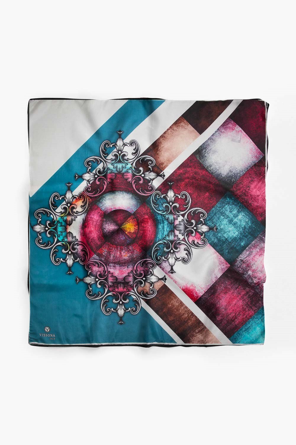 %100 İpek Kadın Desenli Bandana 80x80