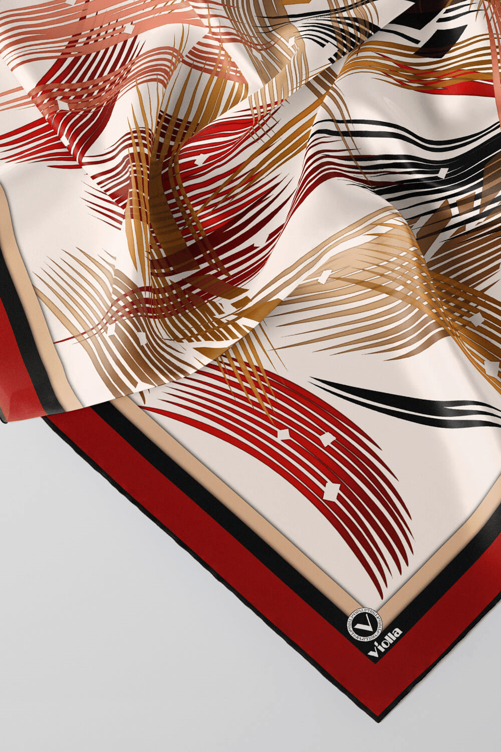 Twill Geometrik Desenli Bordo Renkli 90x90 Eşarp (İpek İçermez) Kenar Dikiş Şekli El Dikişli